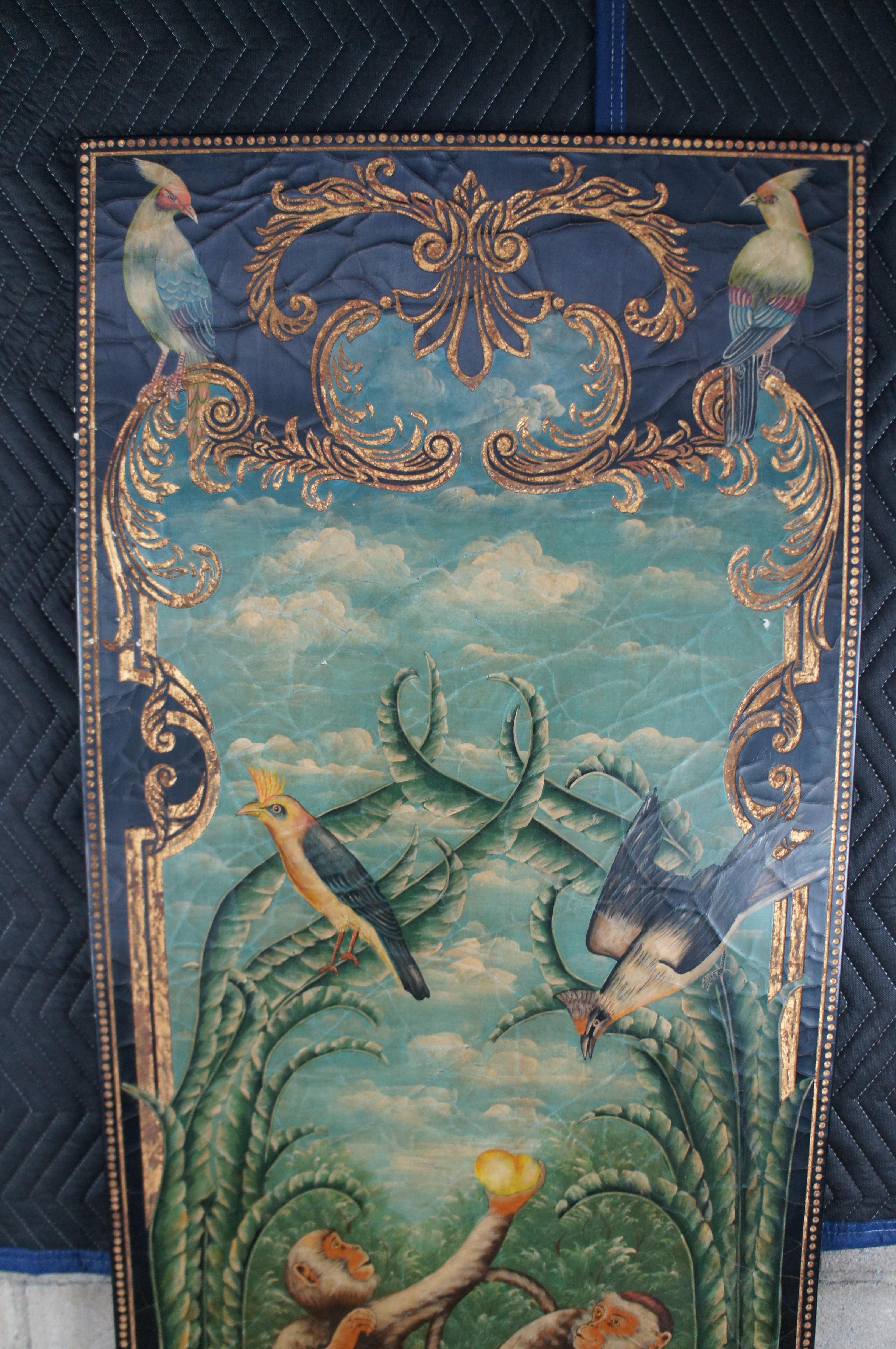 2 Maitland Smith Hand Painted Monkey Landscape Crackled Coromandel Wall Panel For Sale 1
