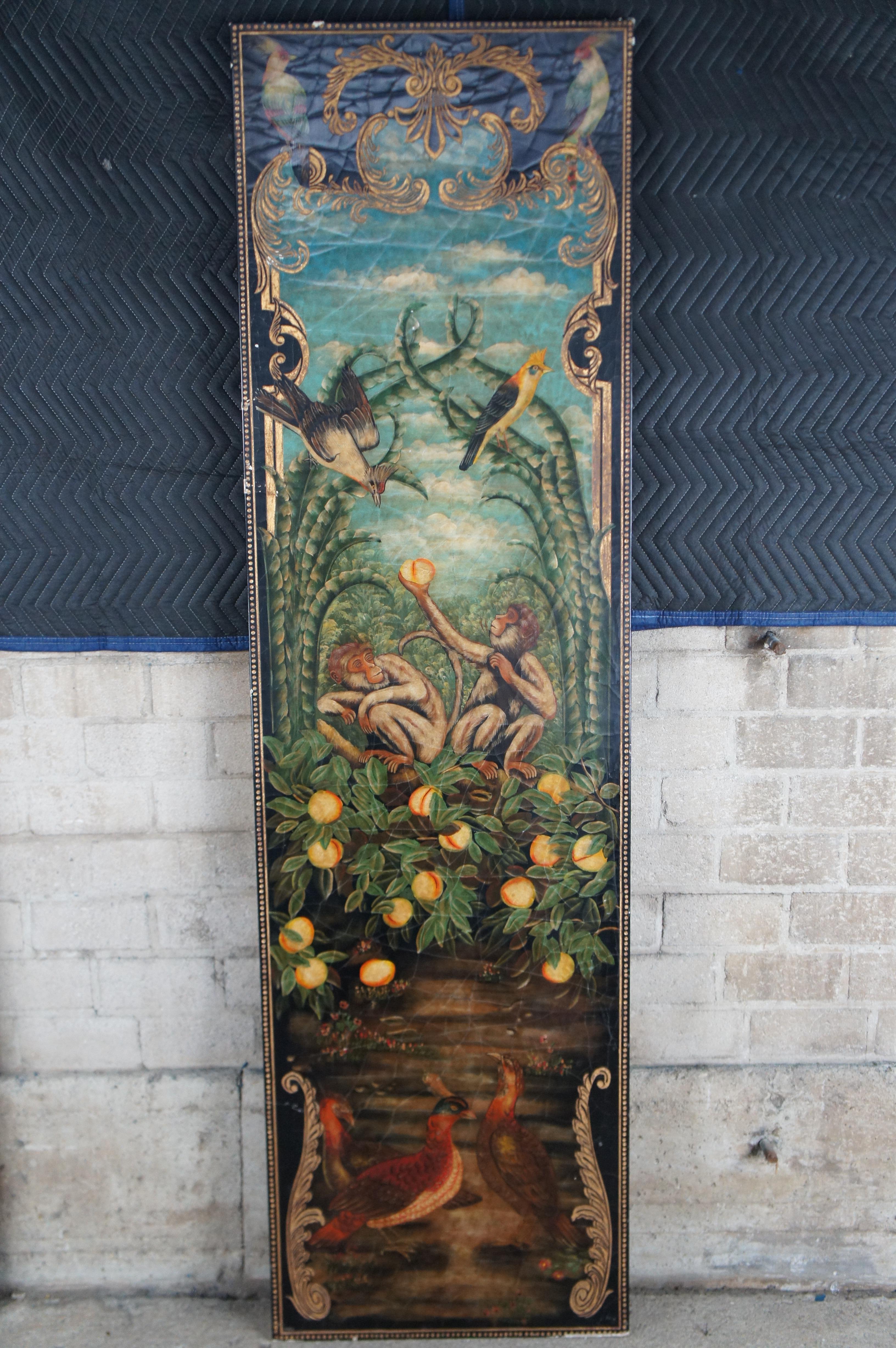 2 Maitland Smith Hand Painted Monkey Landscape Crackled Coromandel Wall Panel For Sale 3