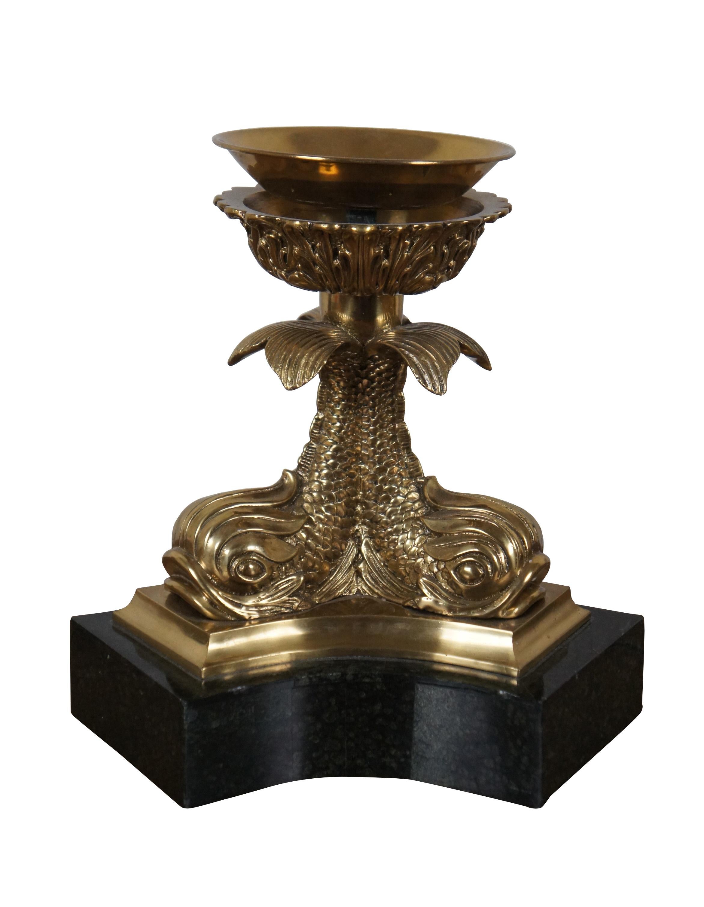 Neoclassical 2 Maitland Smith Marble Brass Delphins Dolphins Hurricane Candle Holders 9.5