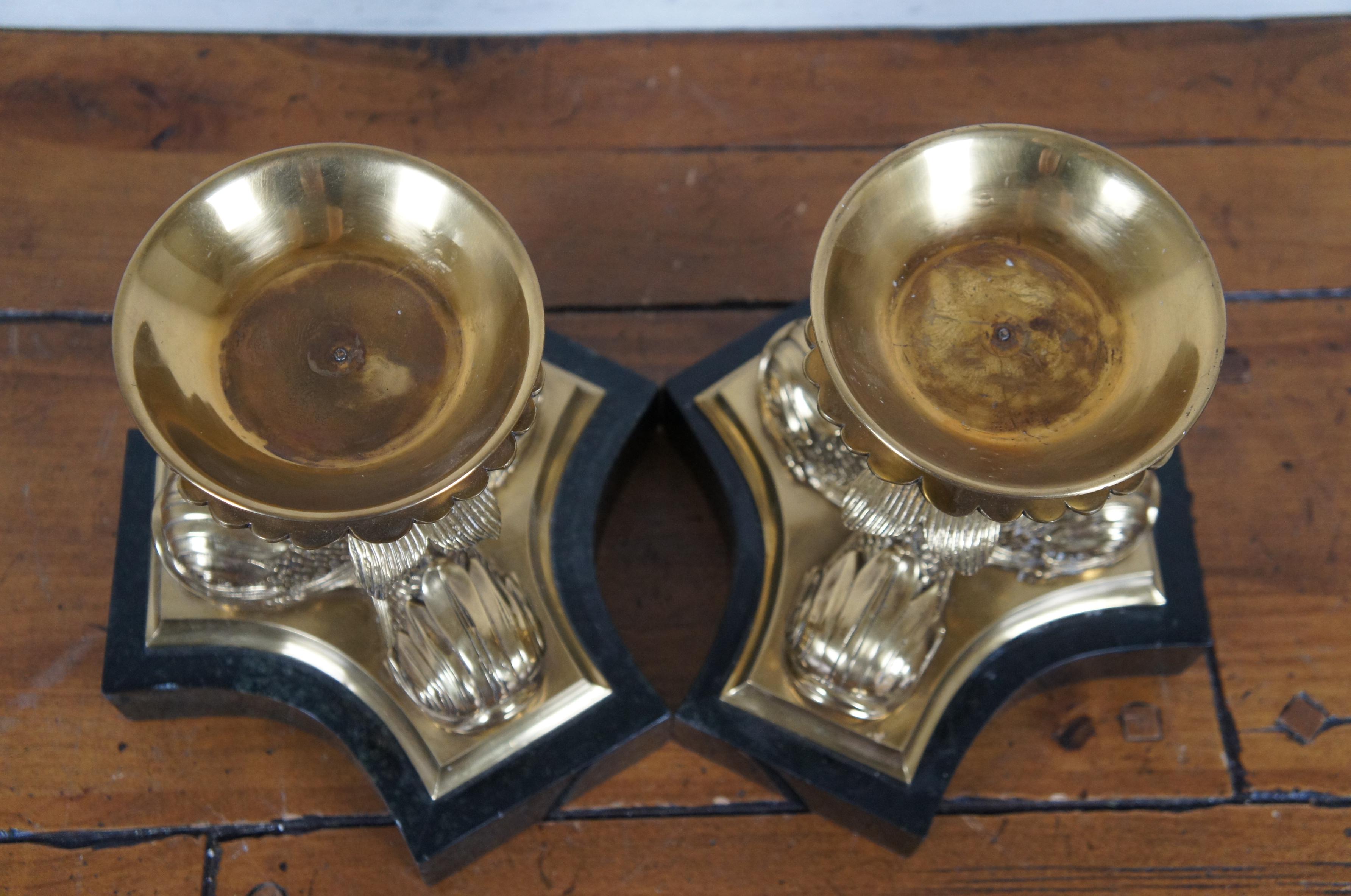 2 Maitland Smith Marble Brass Delphins Dolphins Hurricane Candle Holders 9.5
