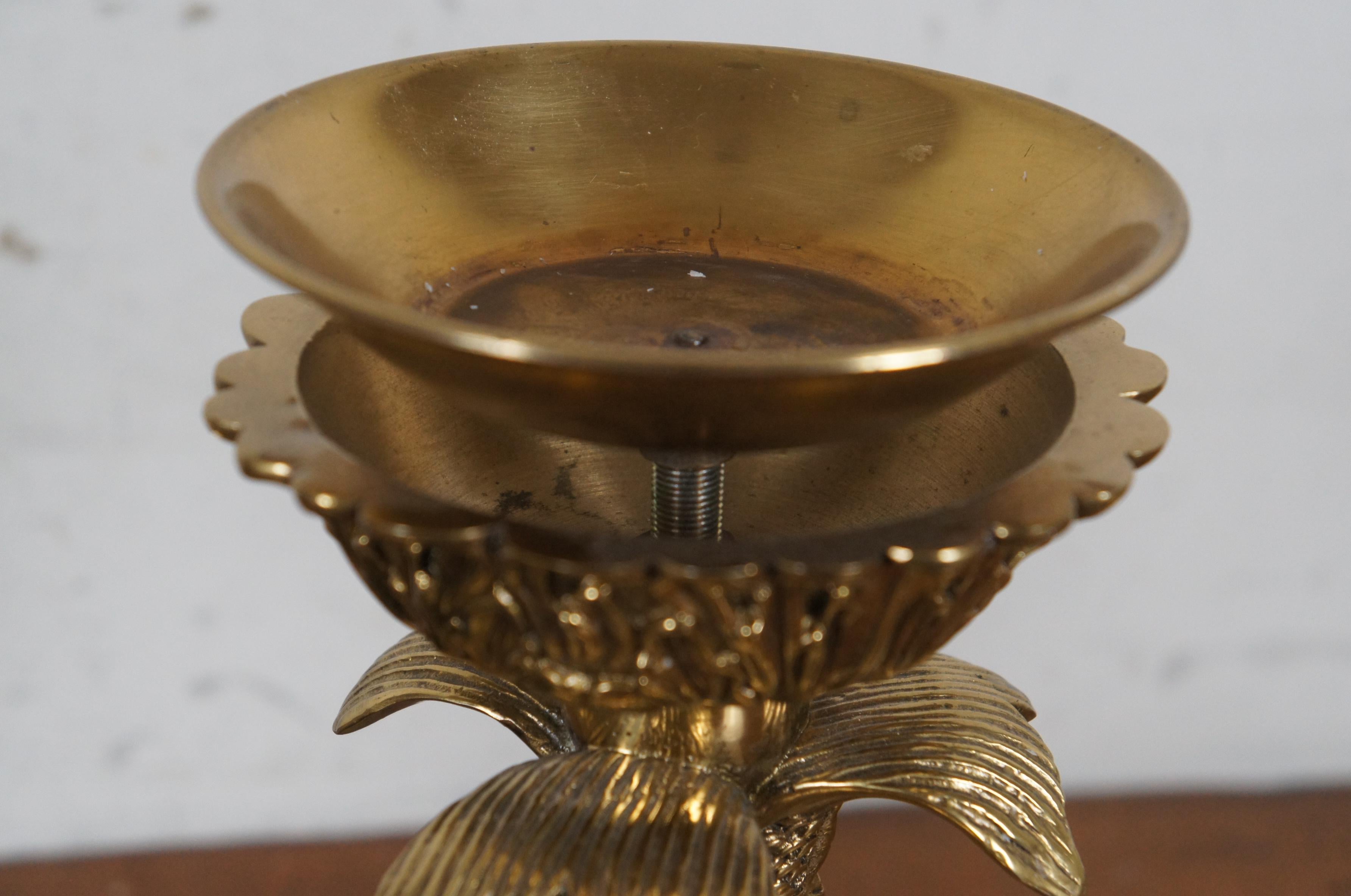 20th Century 2 Maitland Smith Marble Brass Delphins Dolphins Hurricane Candle Holders 9.5