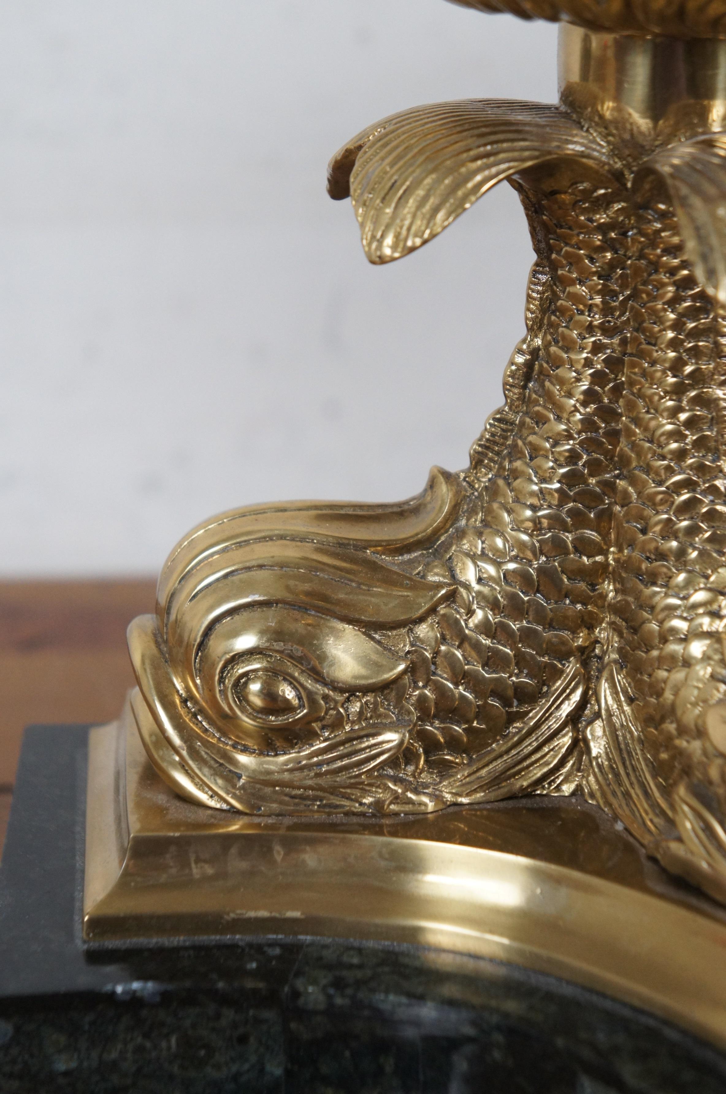 2 Maitland Smith Marble Brass Delphins Dolphins Hurricane Candle Holders 9.5