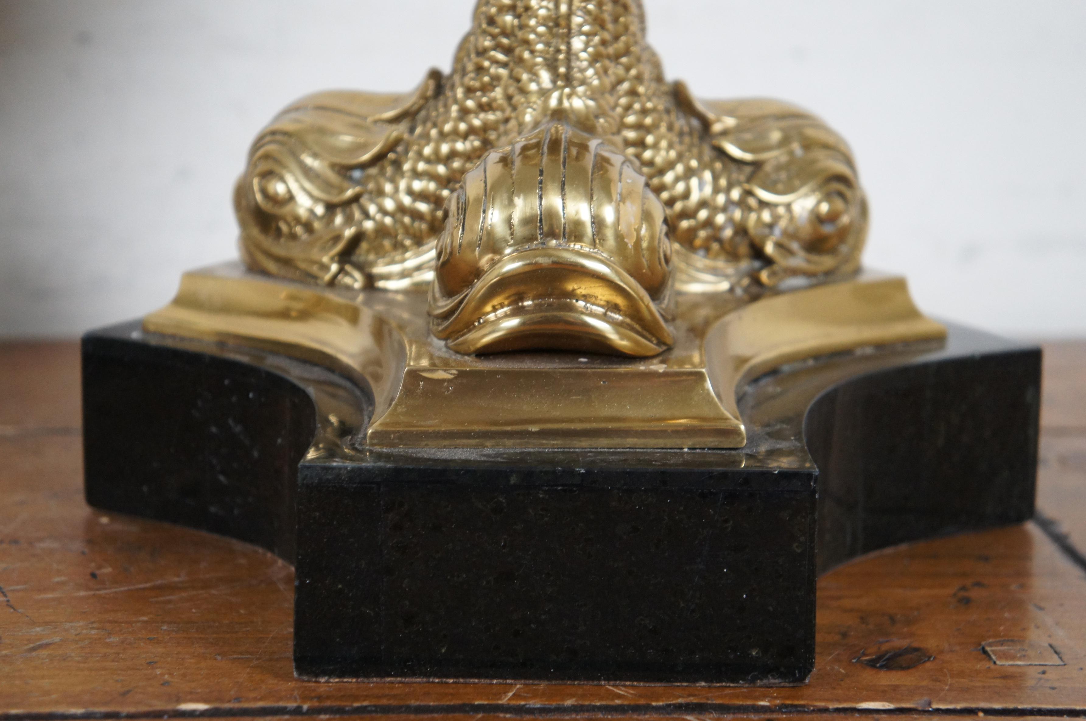 2 Maitland Smith Marble Brass Delphins Dolphins Hurricane Candle Holders 9.5