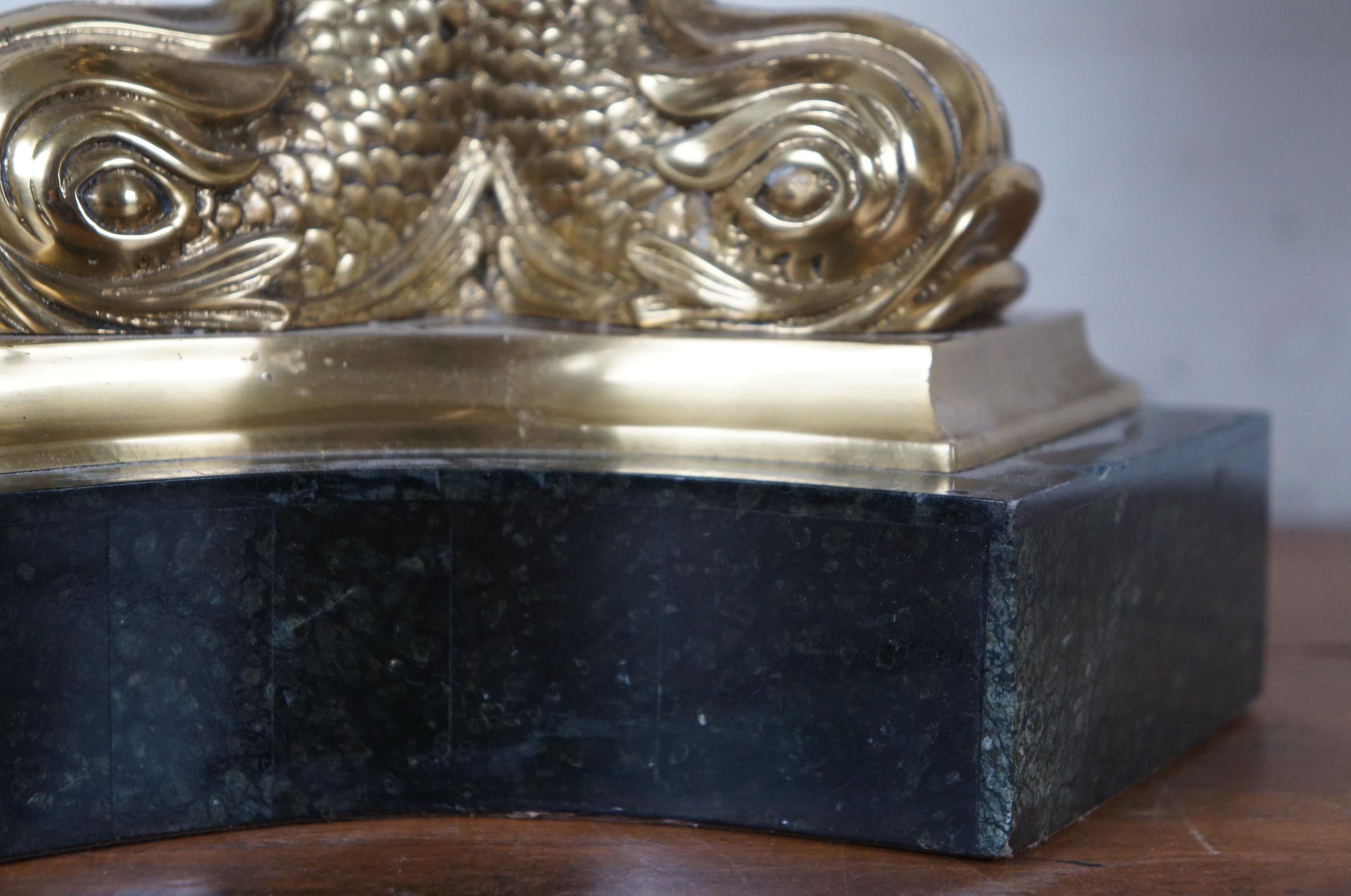 2 Maitland Smith Marble Brass Delphins Dolphins Hurricane Candle Holders 9.5