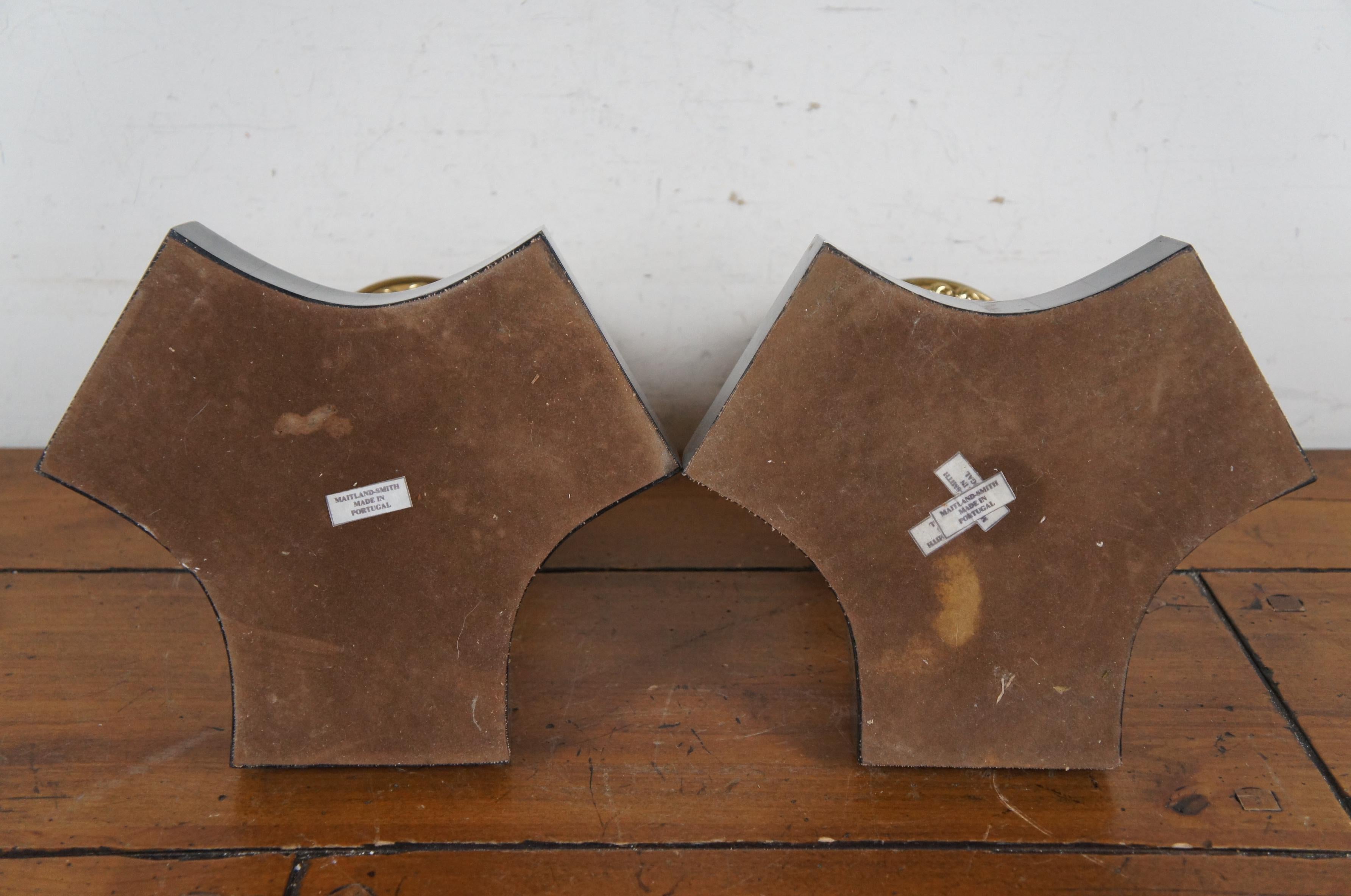2 Maitland Smith Marble Brass Delphins Dolphins Hurricane Candle Holders 9.5