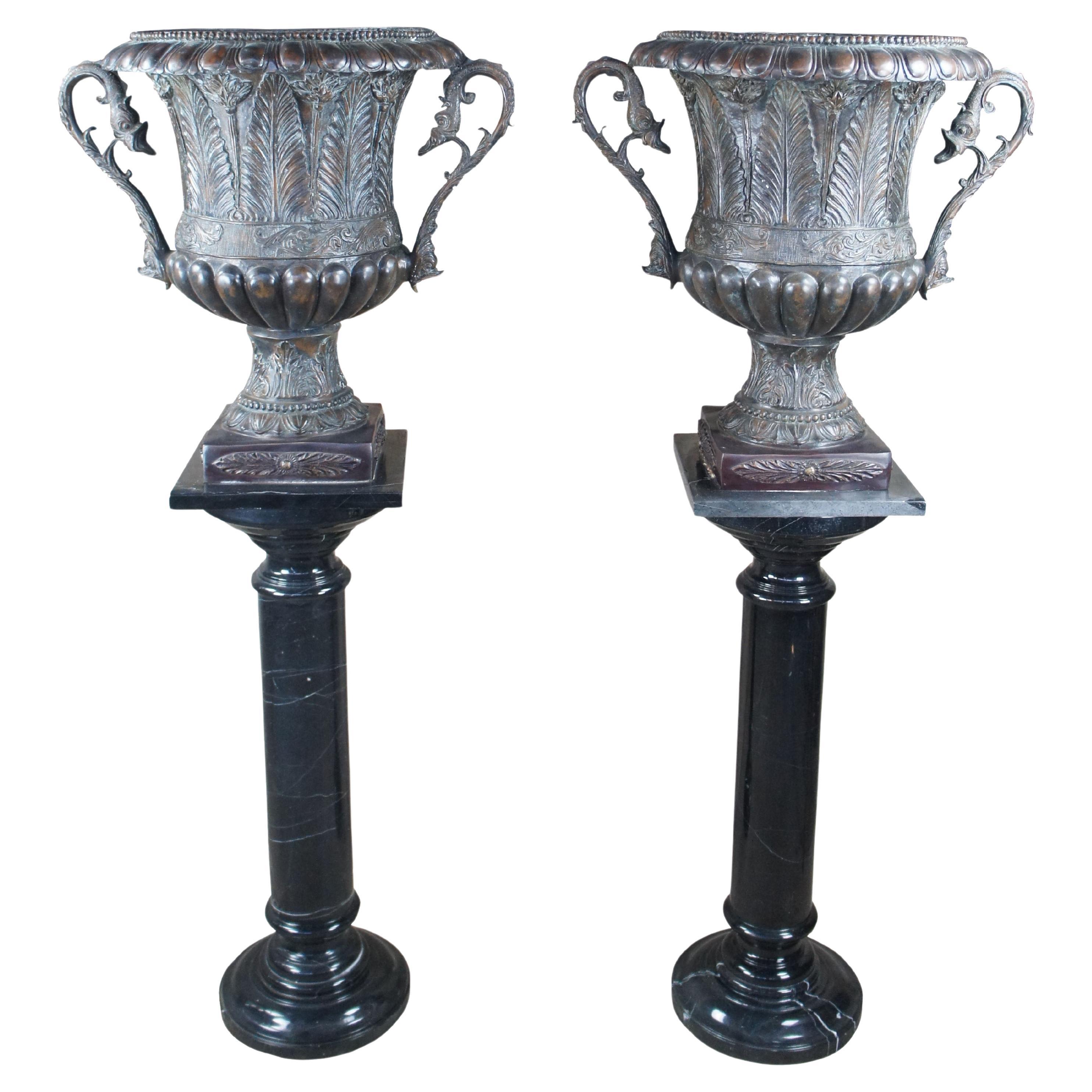 2 Maitland Smith Bronze Neo Grec Jardinières Urnes Marbre Pedestal Stand 62"