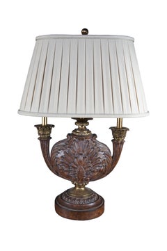 2 Maitland Smith Neoclassical Acanthus Carved Candlestick Buffet Lamps 33"