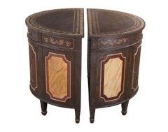 2 Maitland Smith Neoclassical Demilune Chiffonier Cabinet Commode Console Tables