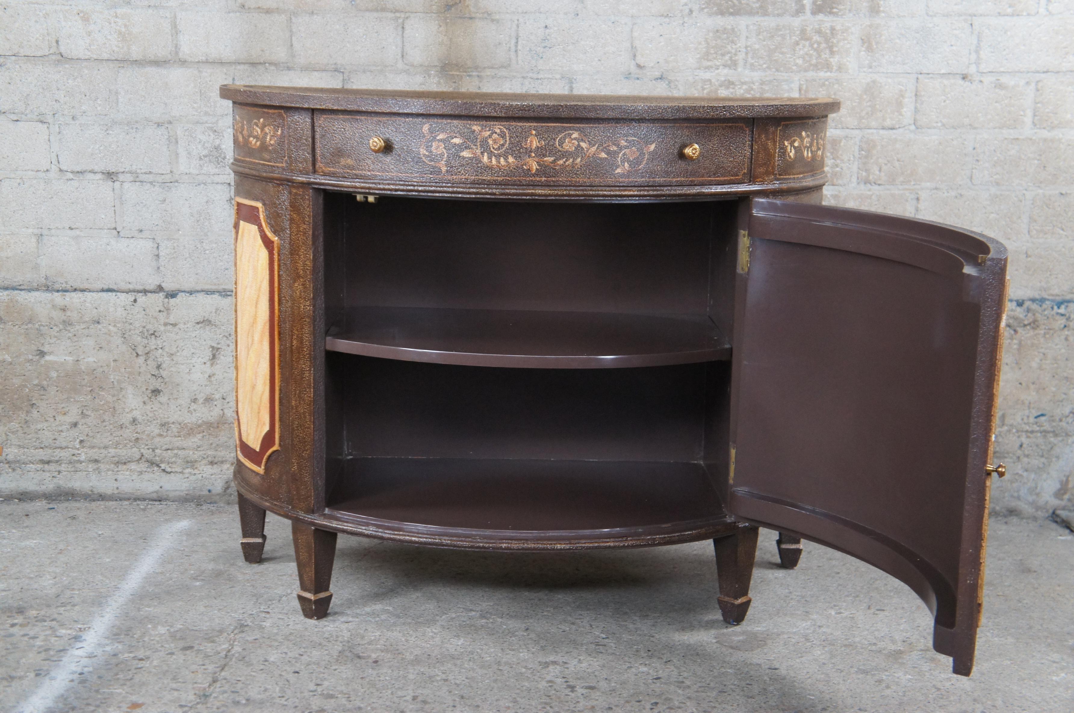 2 Maitland Smith Neoclassical Demilune Chiffonier Cabinet Commode Console Tables For Sale 1