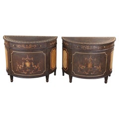 2 Maitland Smith Neoclassical Demilune Chiffonier Cabinet Commode Console Tables
