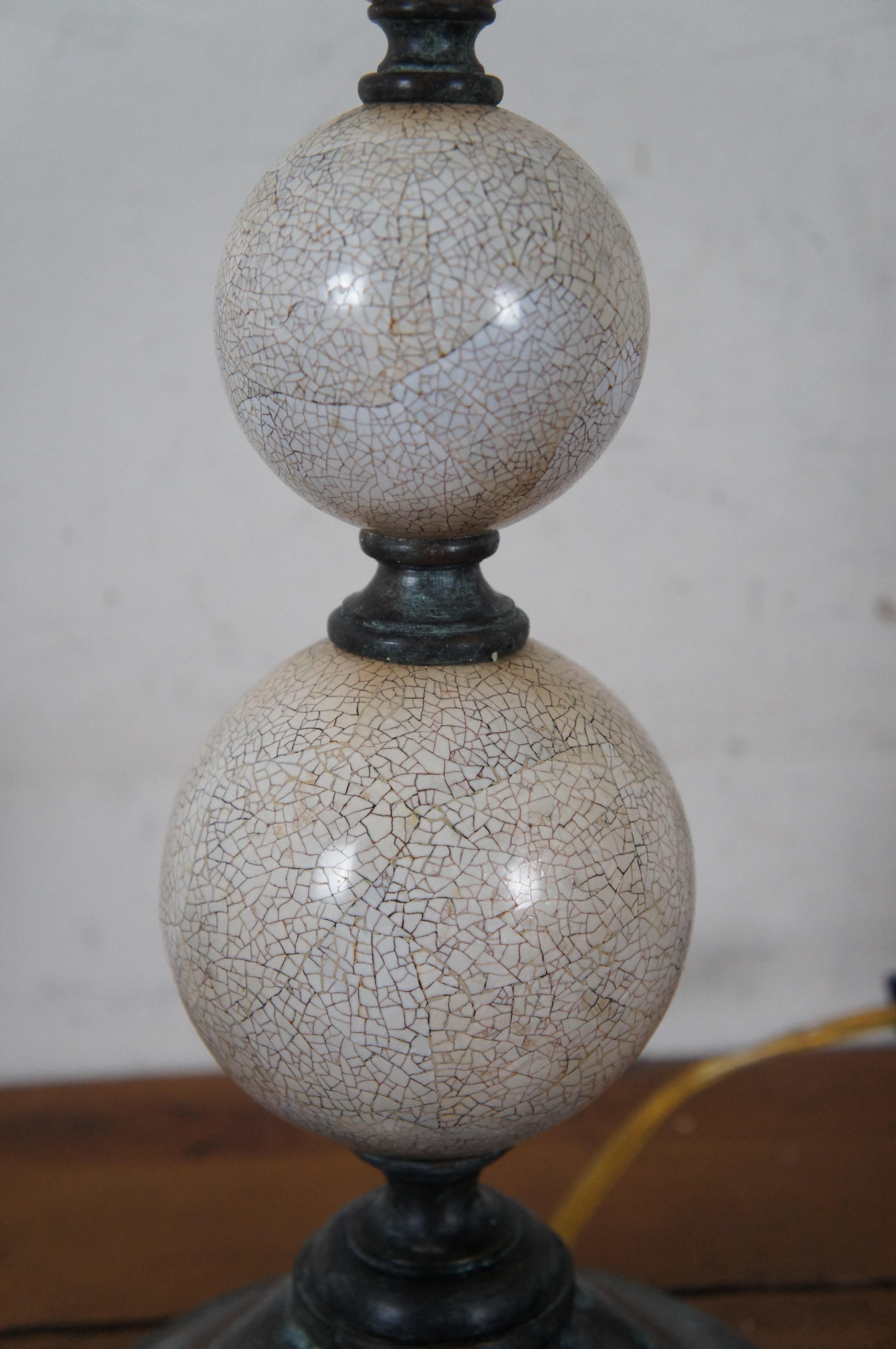 20th Century 2 Maitland Smith Shell Mosaic Stacked Ball Candlestick Buffet Table Lamps 36