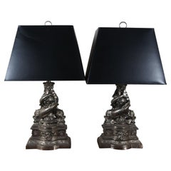 2 lampes de table Maitland Smith Silver Neoclassical Delphin Koi Fish 32"