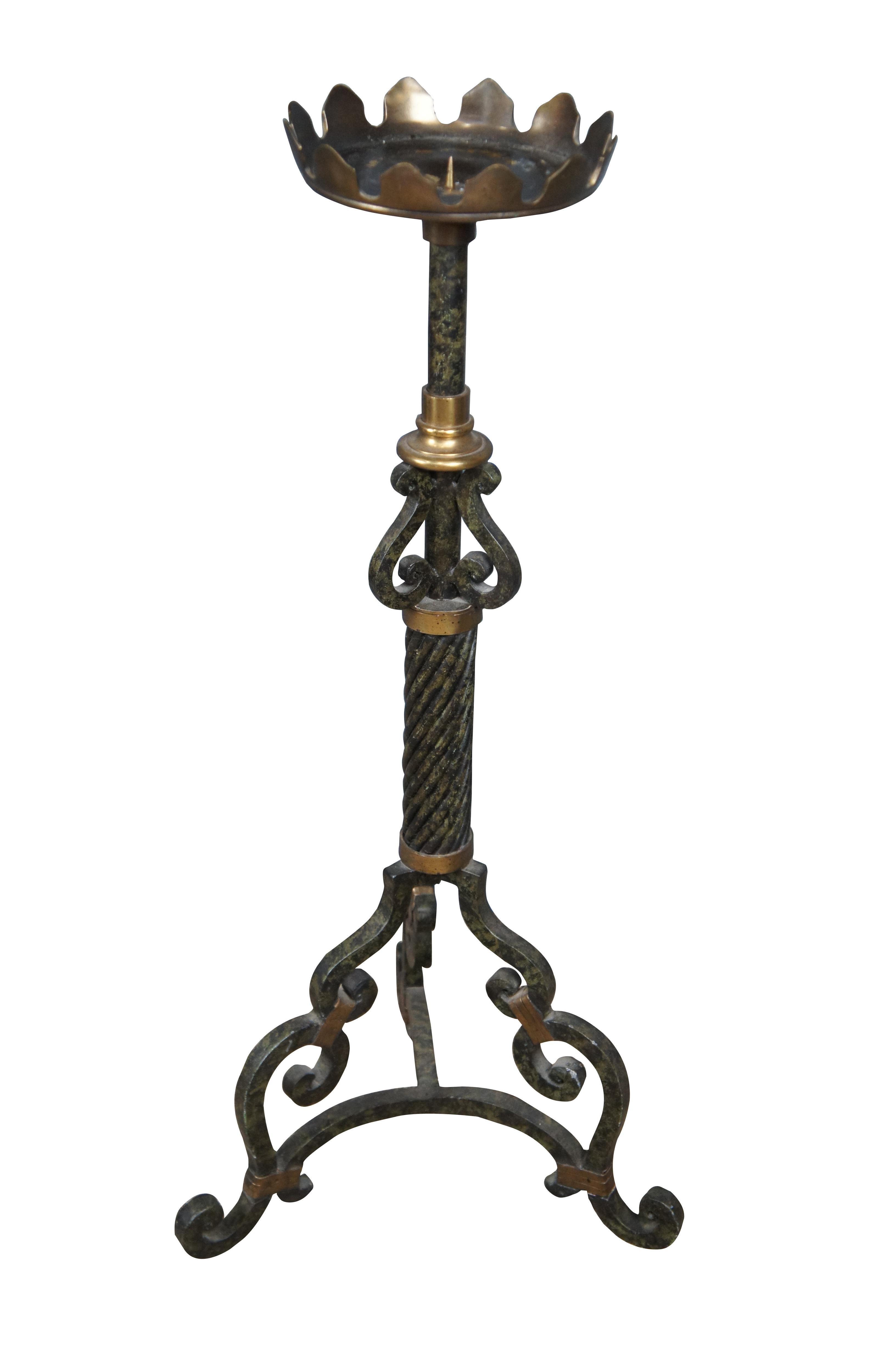 Spanish Colonial 2 Maitland Smith Spanish Revival Faux Marbled Candle Holders Pricket Sticks 34
