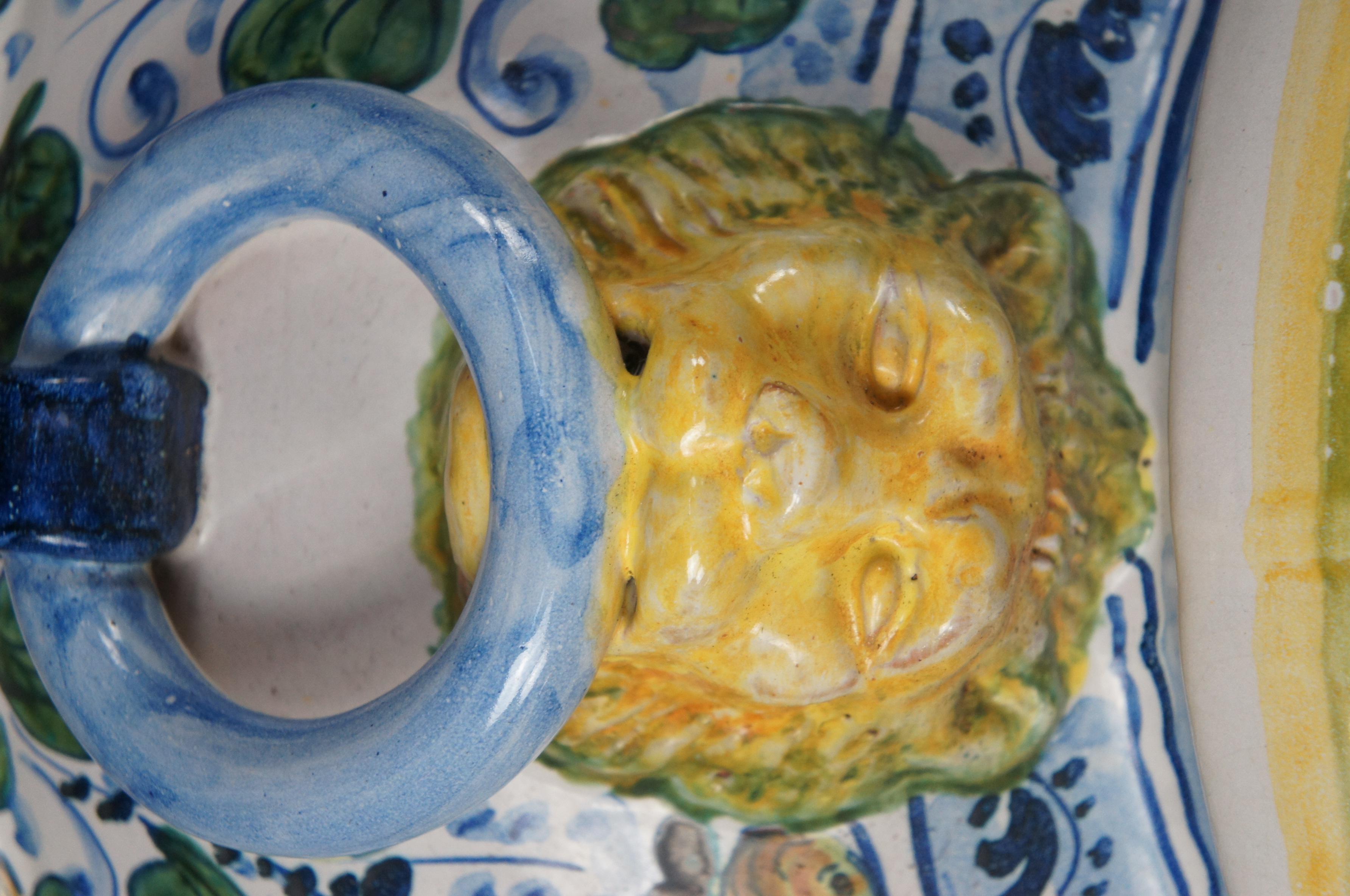 Bohème 2 Pots à tête de lion en céramique italienne Caffagioli Deruta de Toscane 24 po. en vente