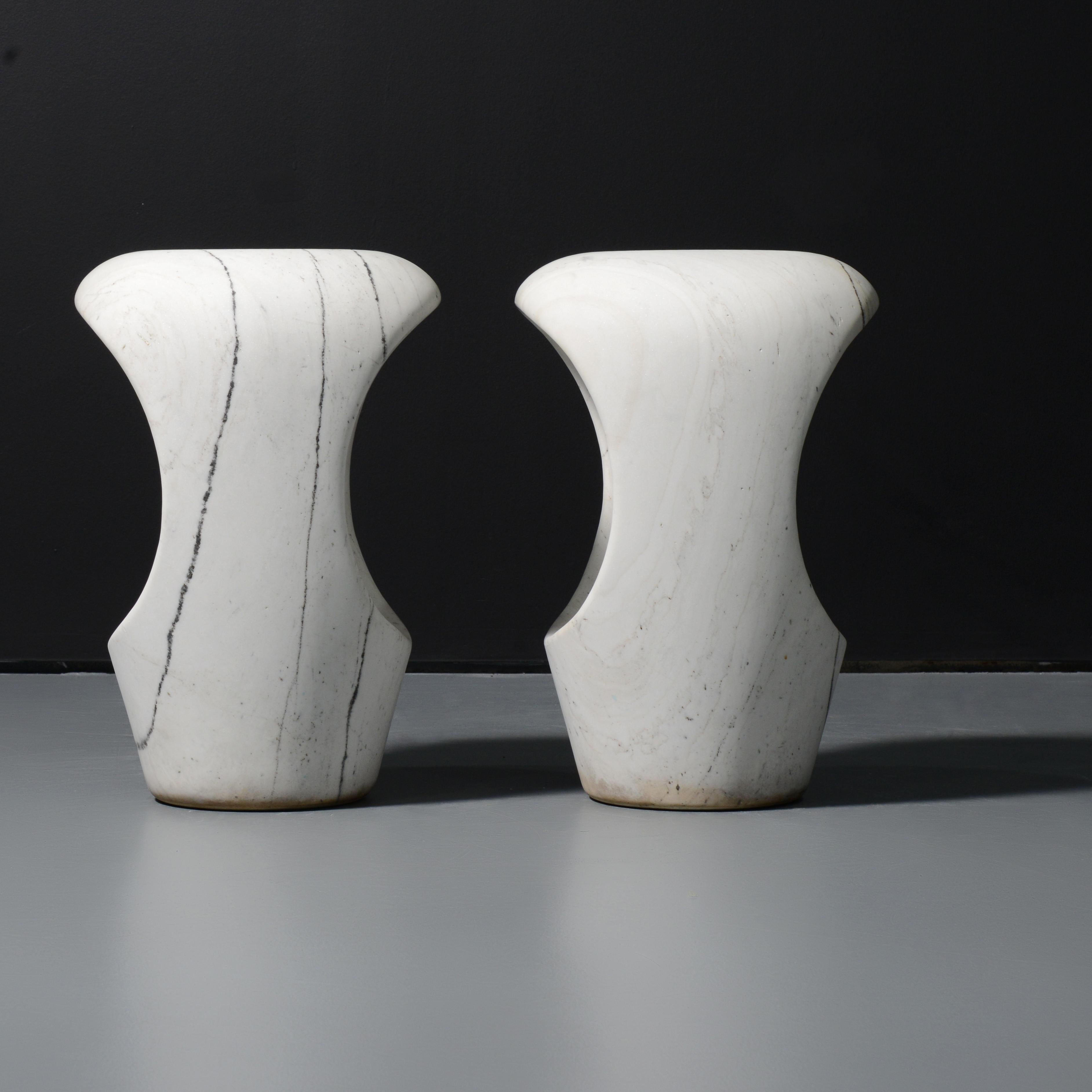2 Marc Kurlander ADAM Marble Occasional Tables / Stools In Good Condition For Sale In Lake Worth Beach, FL
