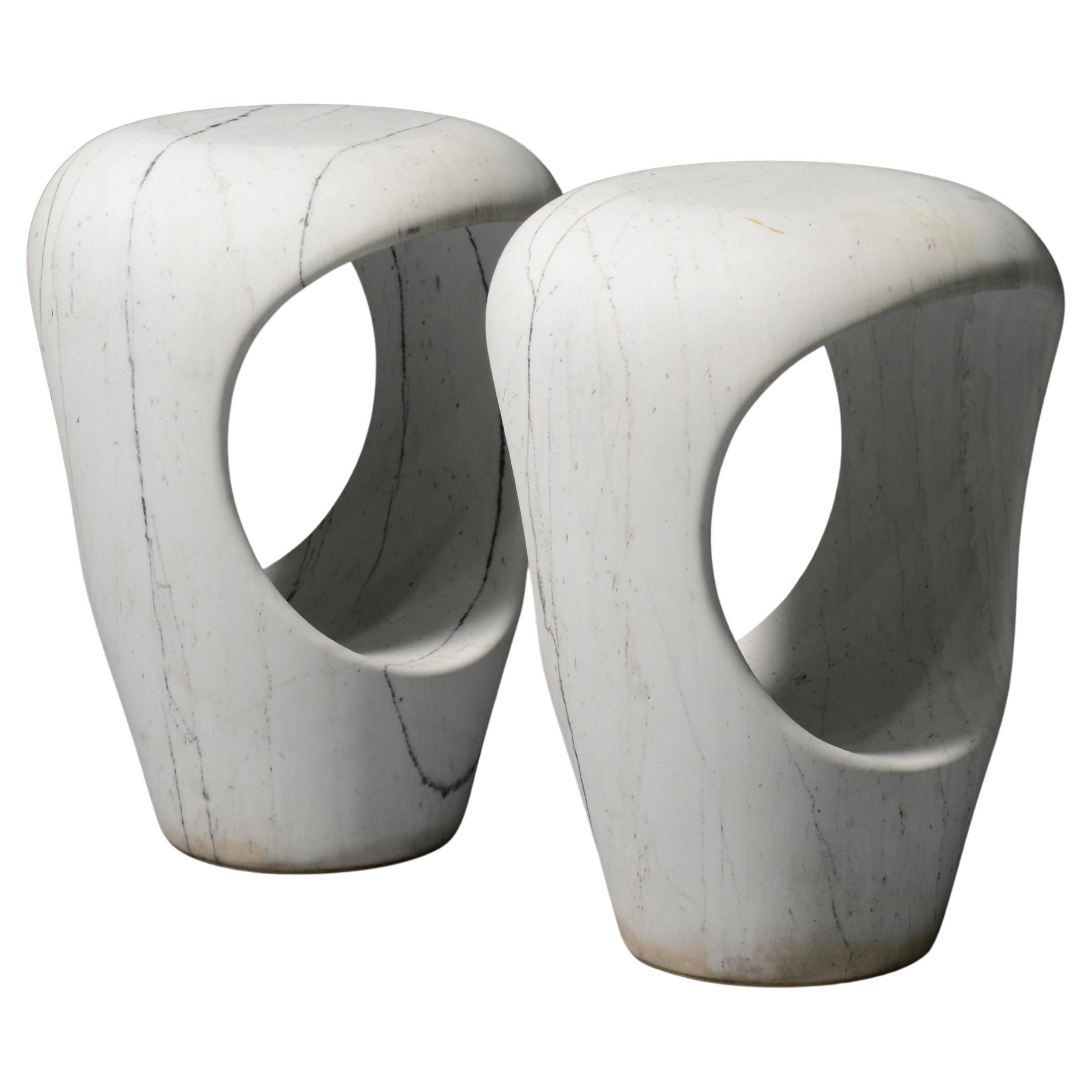 2 Marc Kurlander ADAM Marble Occasional Tables / Stools For Sale