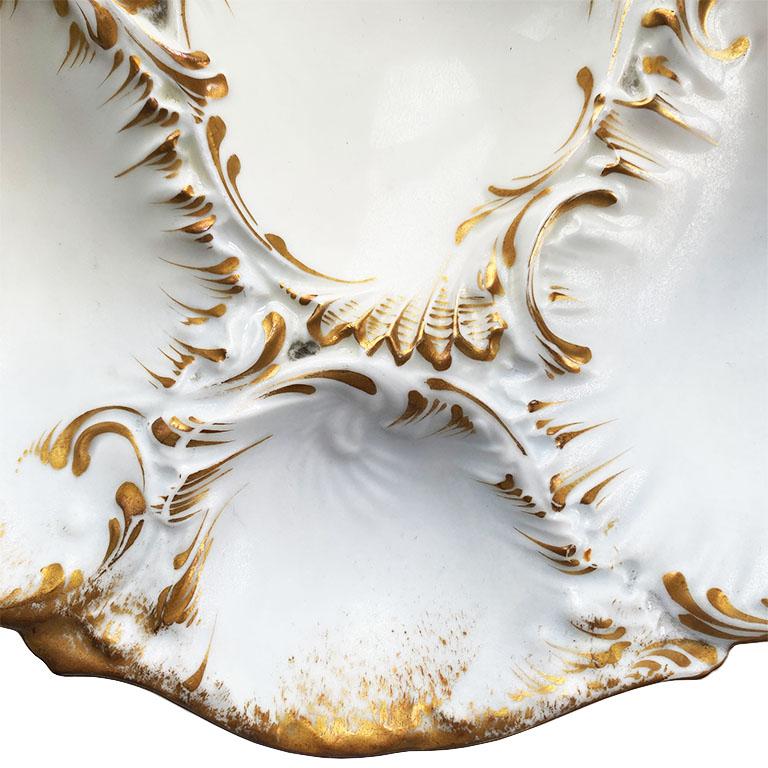 Neoclassical 2 Martial Redon Pink Ombre and Gold 6 Well Oyster Plates, 1800s Limoges, France
