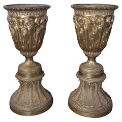 Retro 2 Massive French Gilt Bronze Footed Palace Urns Planter Jardinière Vase Pair 59"