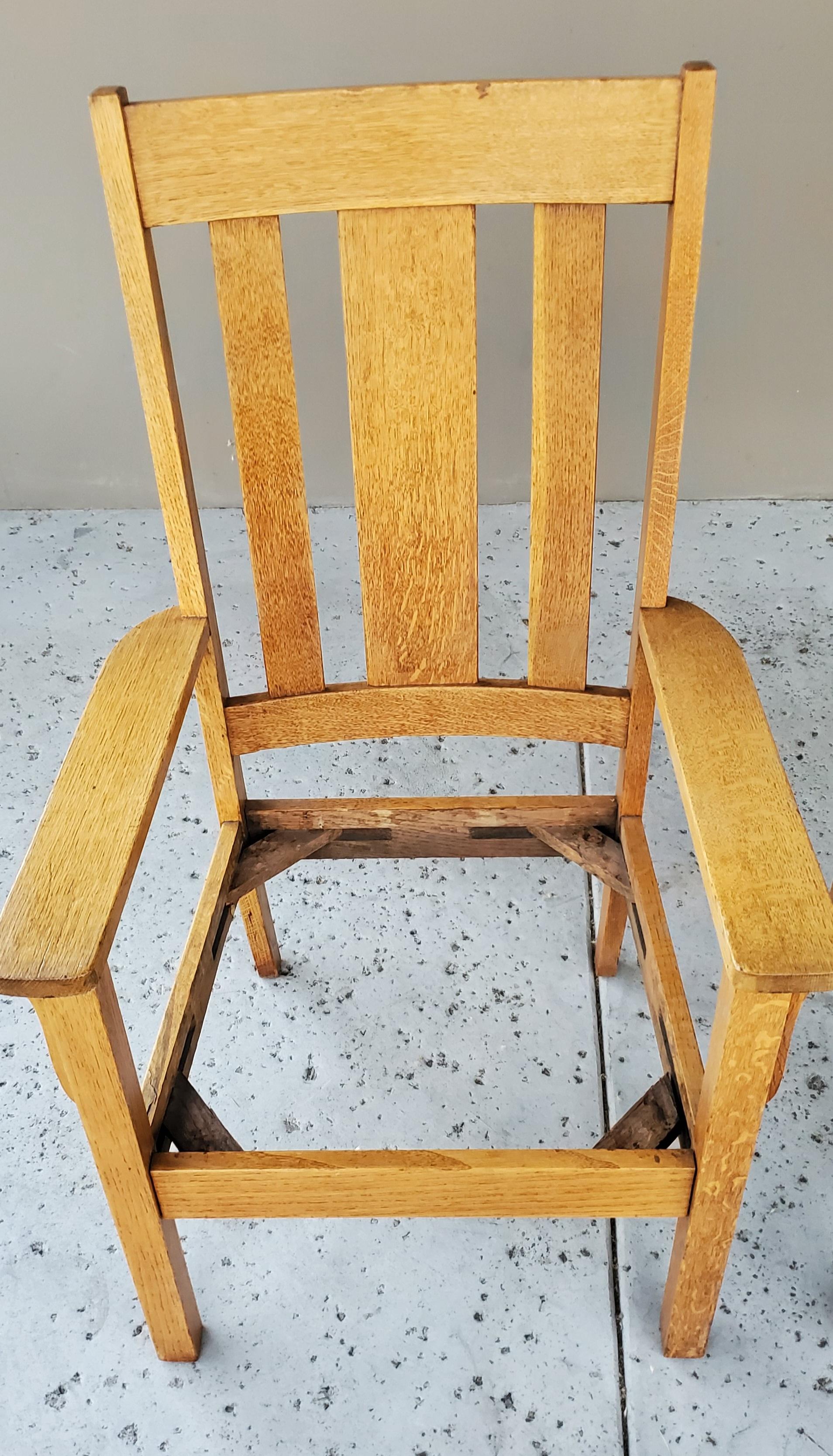 2 sillones a juego de roble aserrado de la Misión de 1910 y asiento de cuero desmontable en venta 6