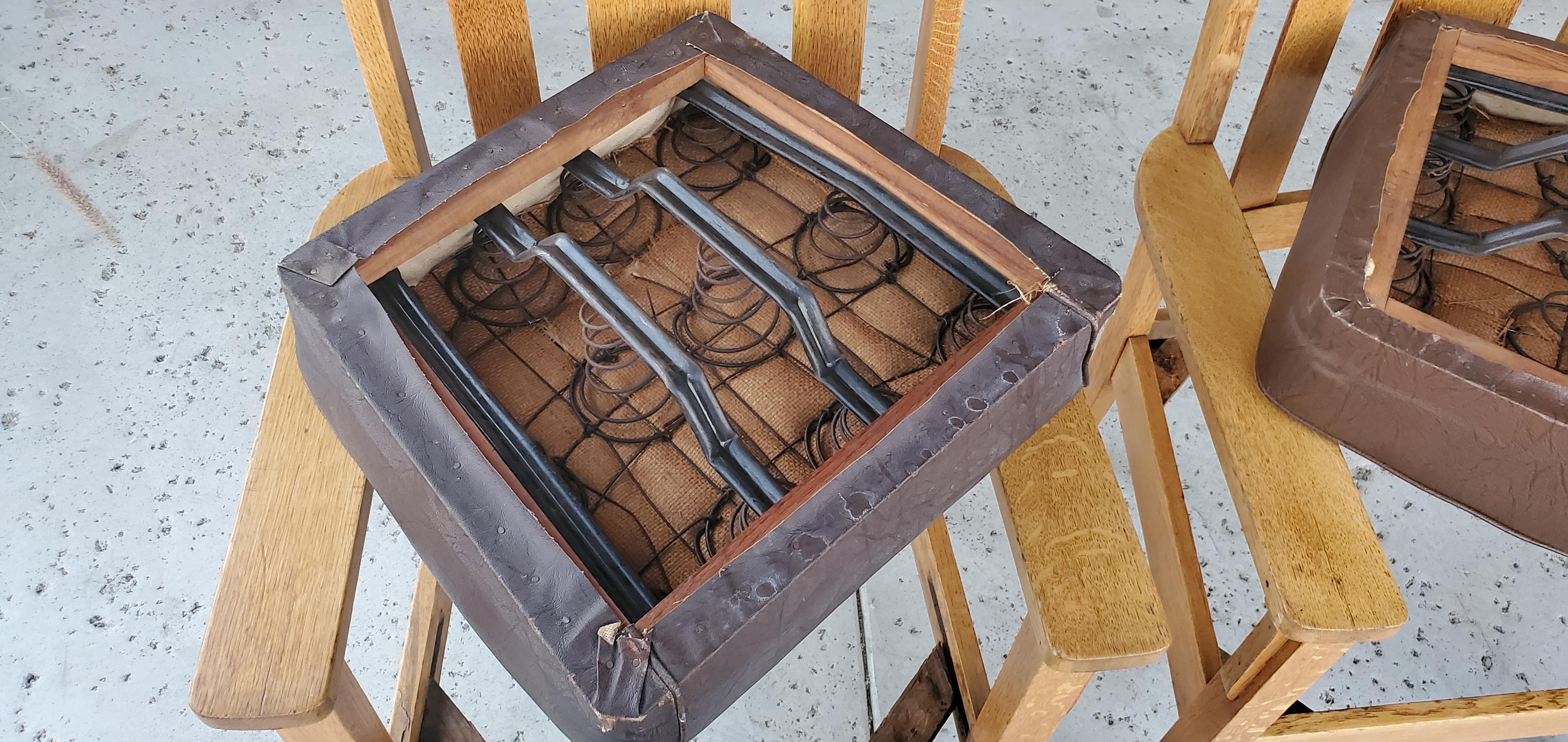 2 sillones a juego de roble aserrado de la Misión de 1910 y asiento de cuero desmontable en venta 7