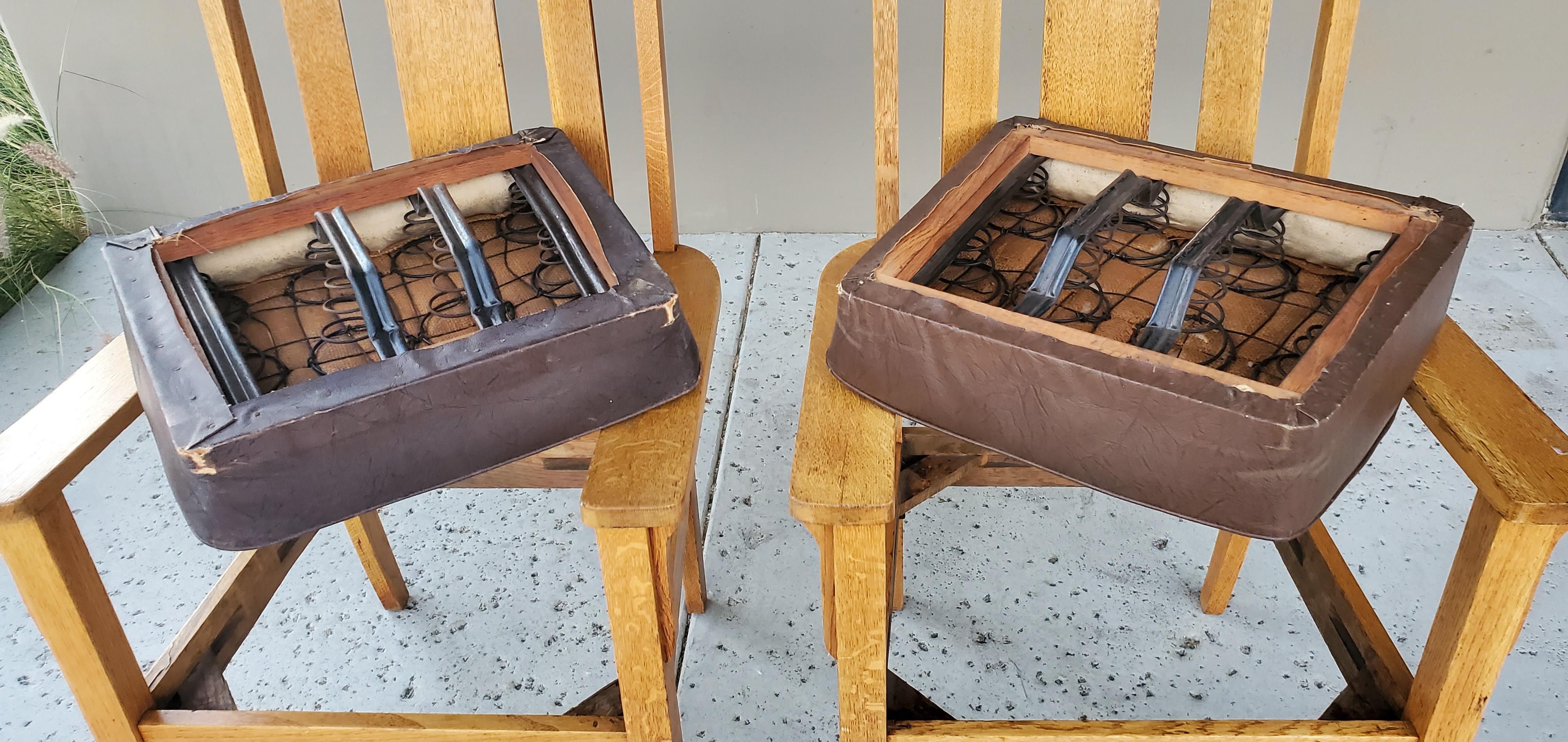 2 sillones a juego de roble aserrado de la Misión de 1910 y asiento de cuero desmontable en venta 9