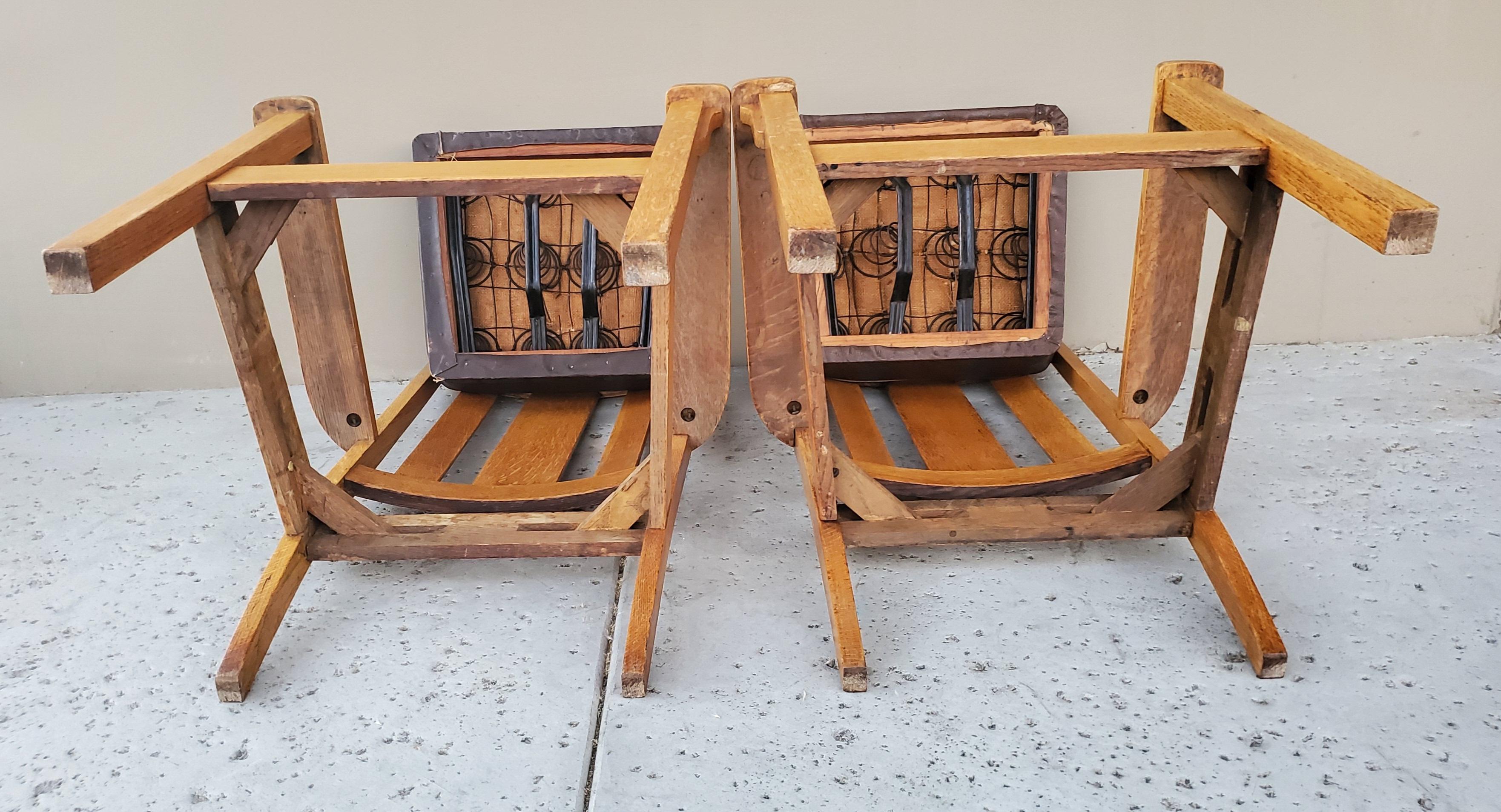 2 sillones a juego de roble aserrado de la Misión de 1910 y asiento de cuero desmontable en venta 11