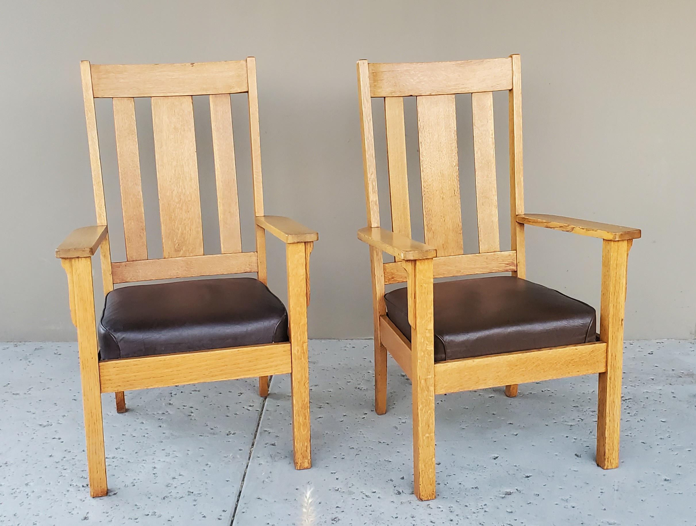2 sillones a juego de roble aserrado de la Misión de 1910 y asiento de cuero desmontable en venta 15