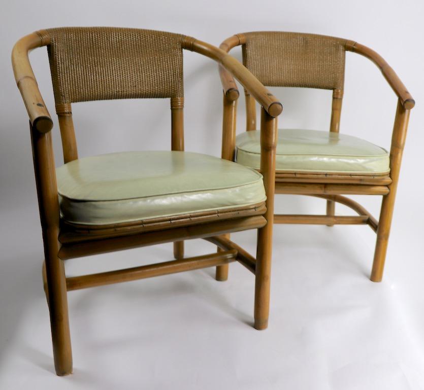 2 Matching Bamboo Arm Chairs Attributed to McGuire 2