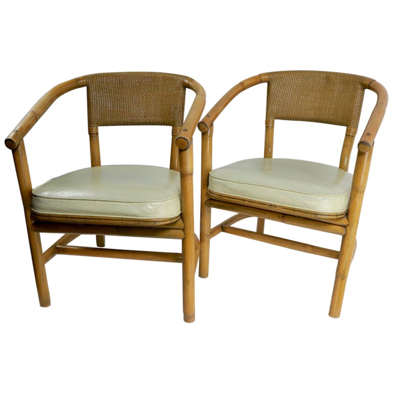 2 Matching Bamboo Arm Chairs Attributed to McGuire at 1stDibs