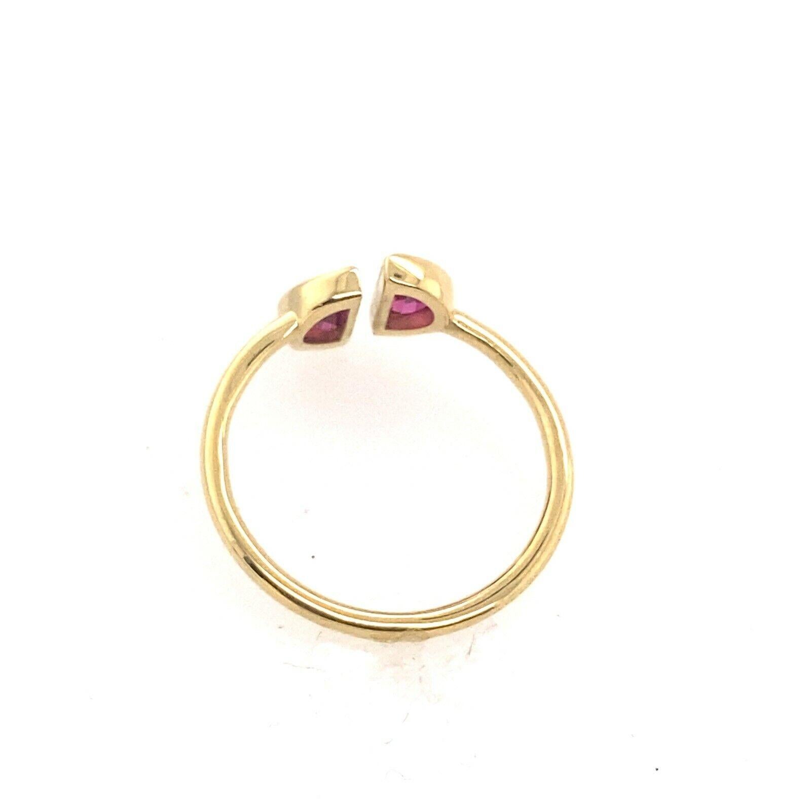 Half Moon Cut 2 Matching Moon Shape Pigeon Rubies 0.66ct in 18ct Yellow Gold Ring For Sale