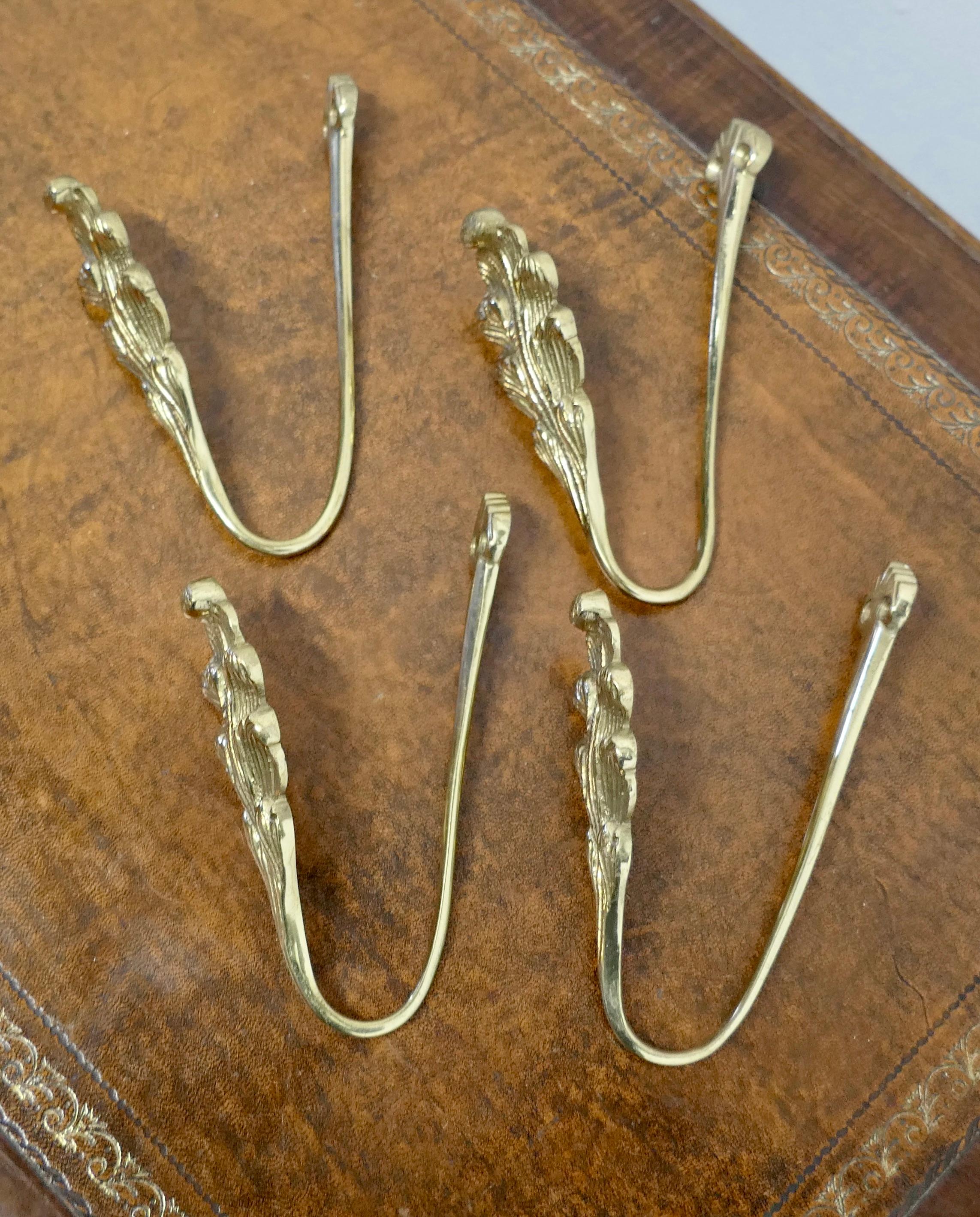 French Provincial 2 Matching Pairs of French Brass Curtain Tie Backs      For Sale