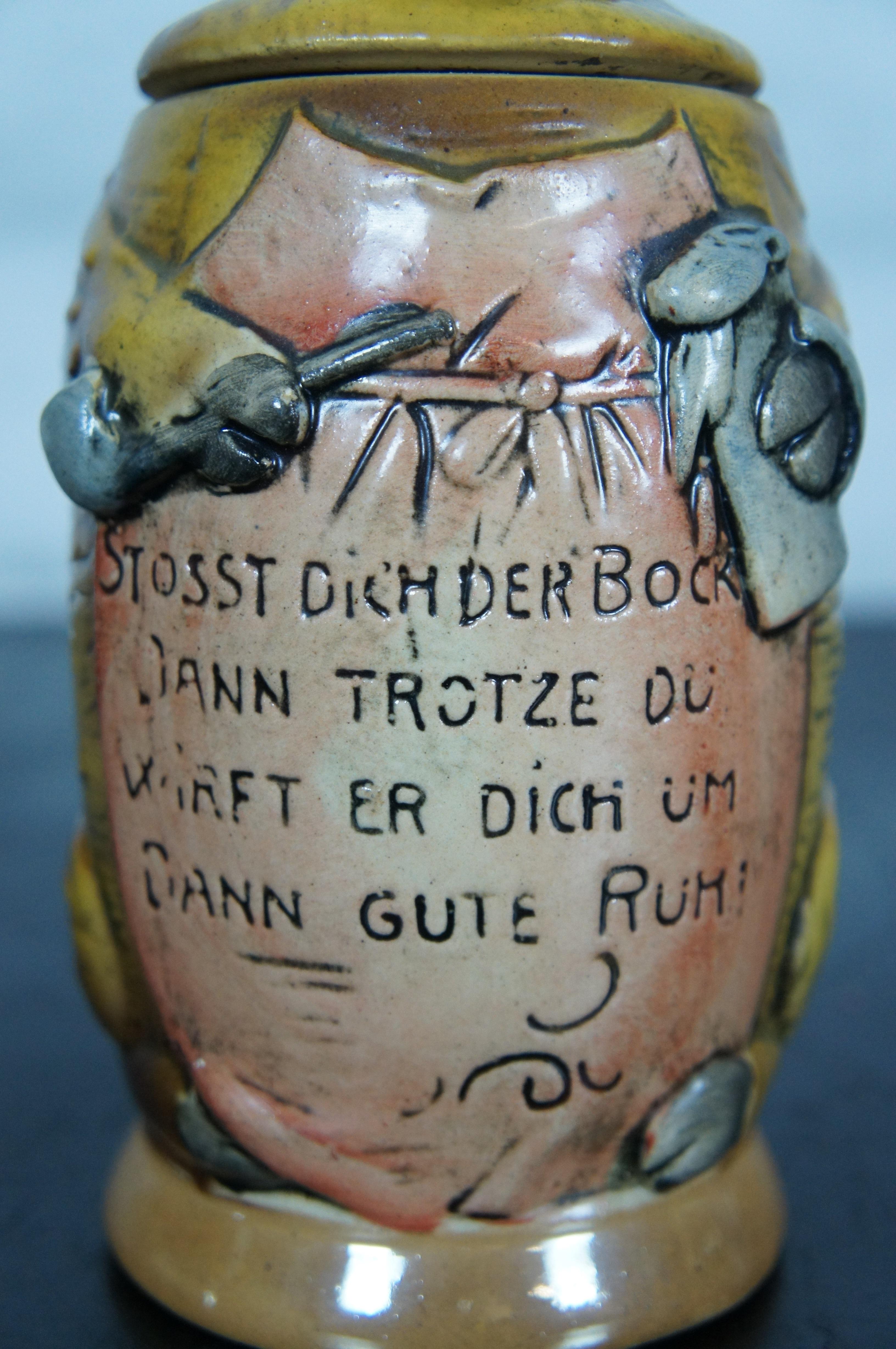 2 Matthias Girmscheid Ceramic Figural Lidded Ram Beer Steins No. 831 Pair 8
