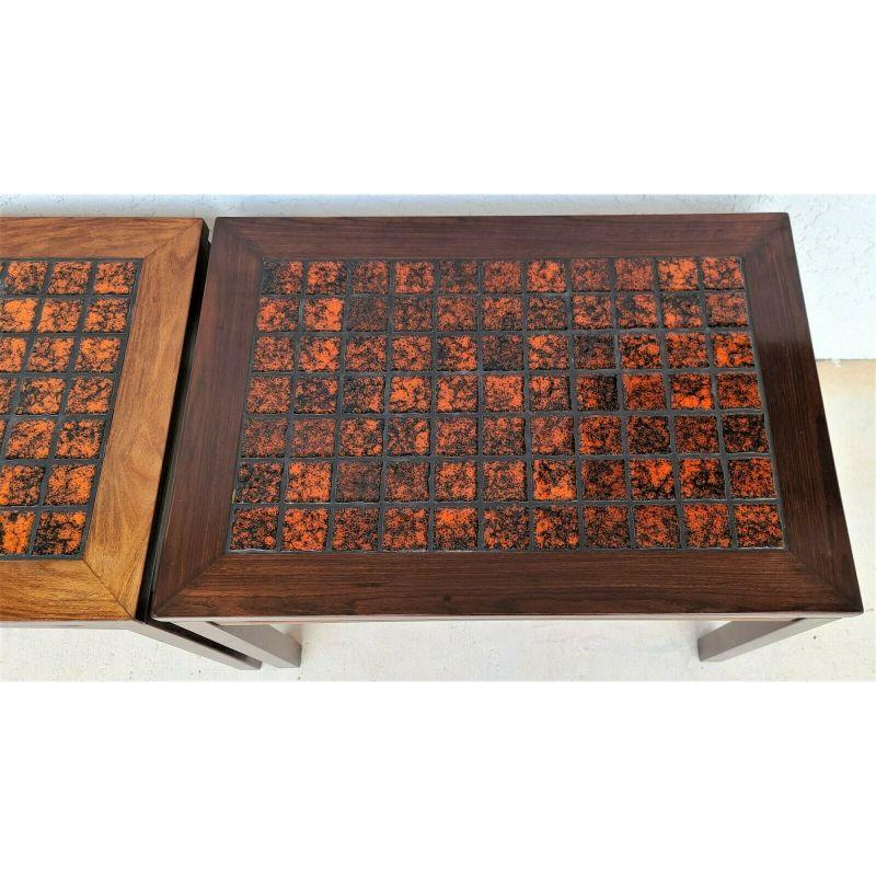 '2' MCM Danish Modern Rosewood Tile Side End Coffee Tables In Good Condition For Sale In Lake Worth, FL
