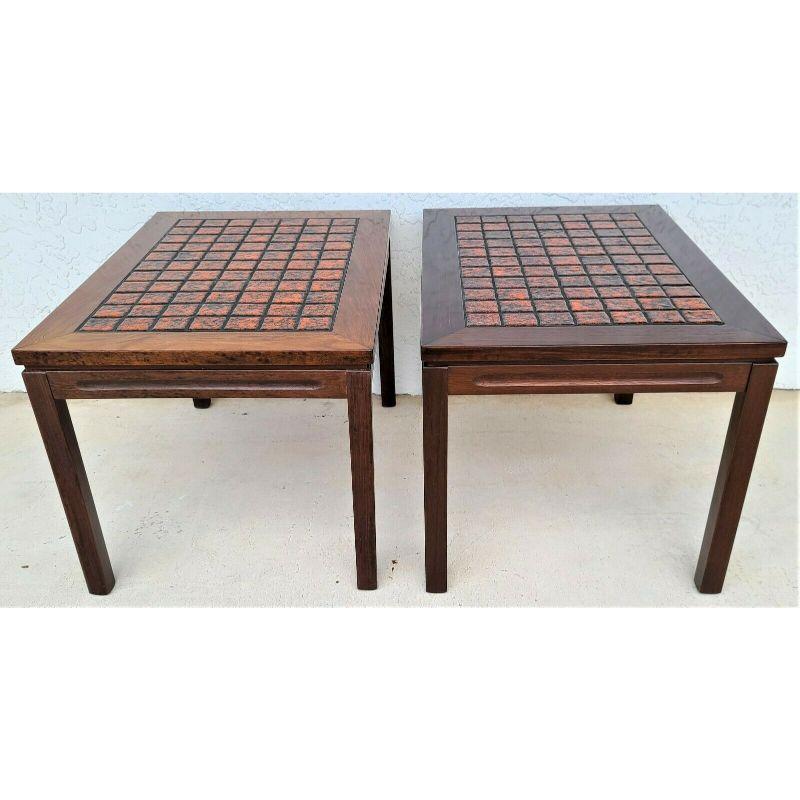Mid-Century Modern '2' MCM Danish Modern Rosewood Tile Side End Coffee Tables For Sale
