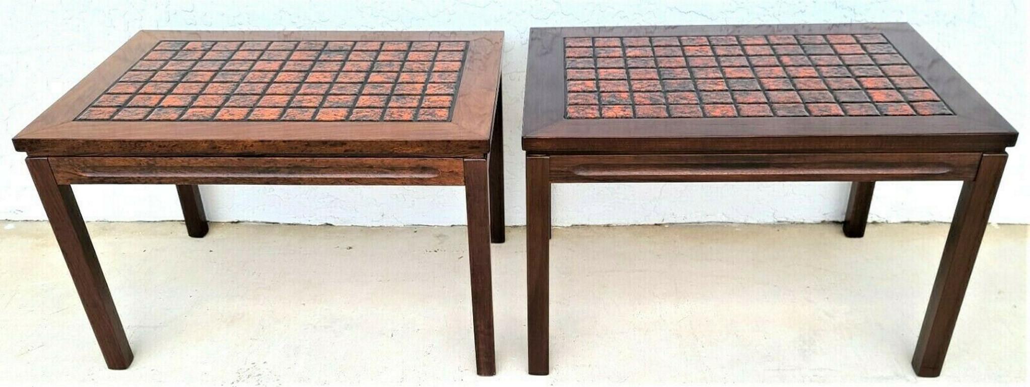 Late 20th Century '2' MCM Danish Modern Rosewood Tile Side End Coffee Tables For Sale