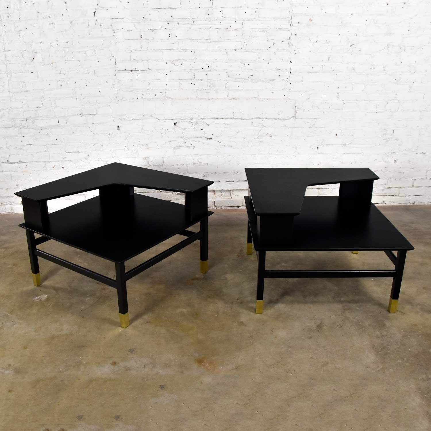 2 MCM Founders Corner Step Tables Black Brass Sabots Coronado Grp Luther Draper  For Sale 6