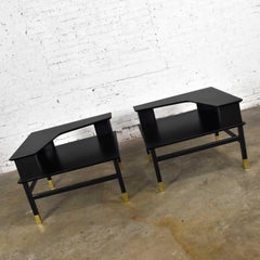 2 MCM Founders Corner Step Tables Black Brass Sabots Coronado Grp Luther Draper