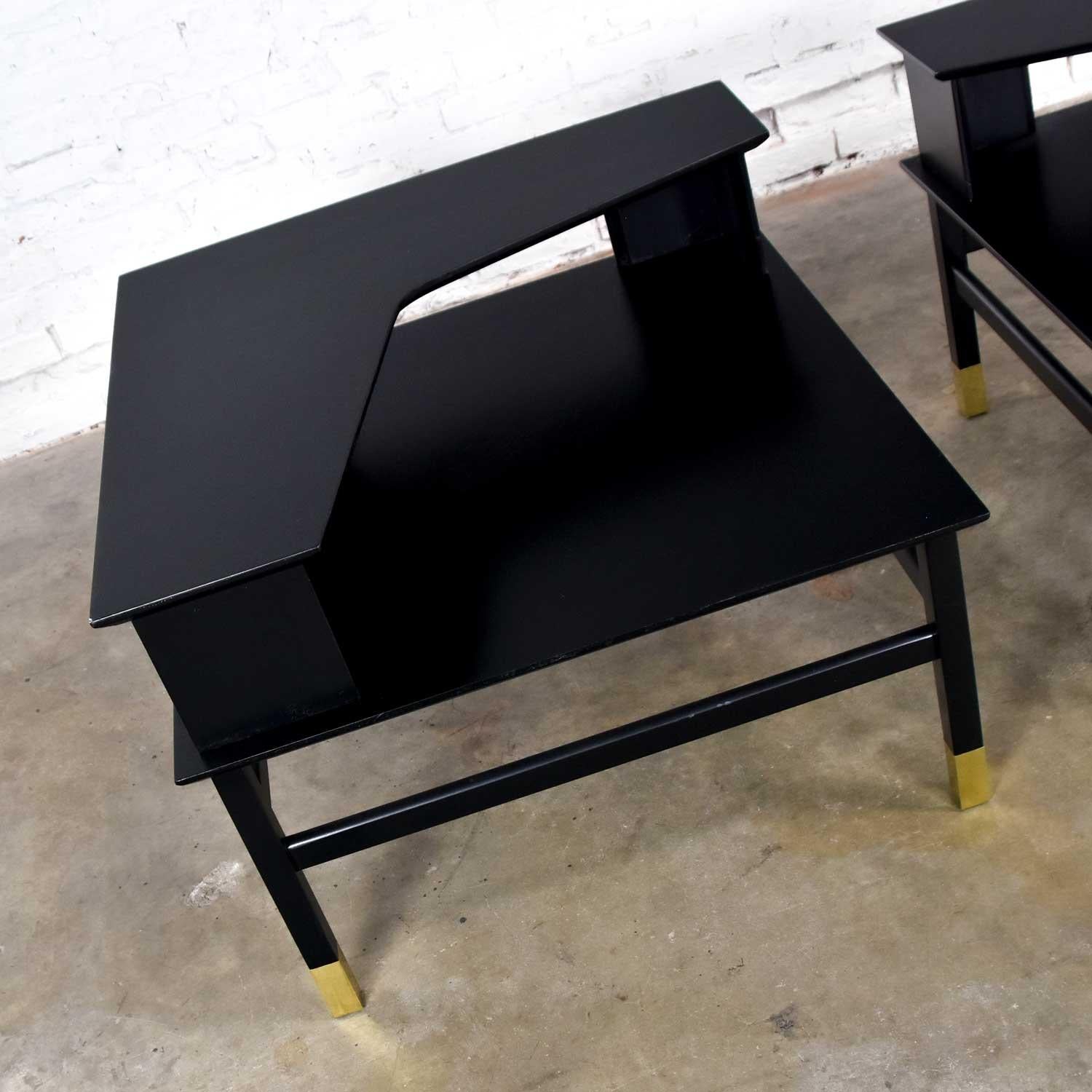 2 MCM Founders Corner Step Tables Black Brass Sabots Coronado Grp Luther Draper  In Good Condition For Sale In Topeka, KS