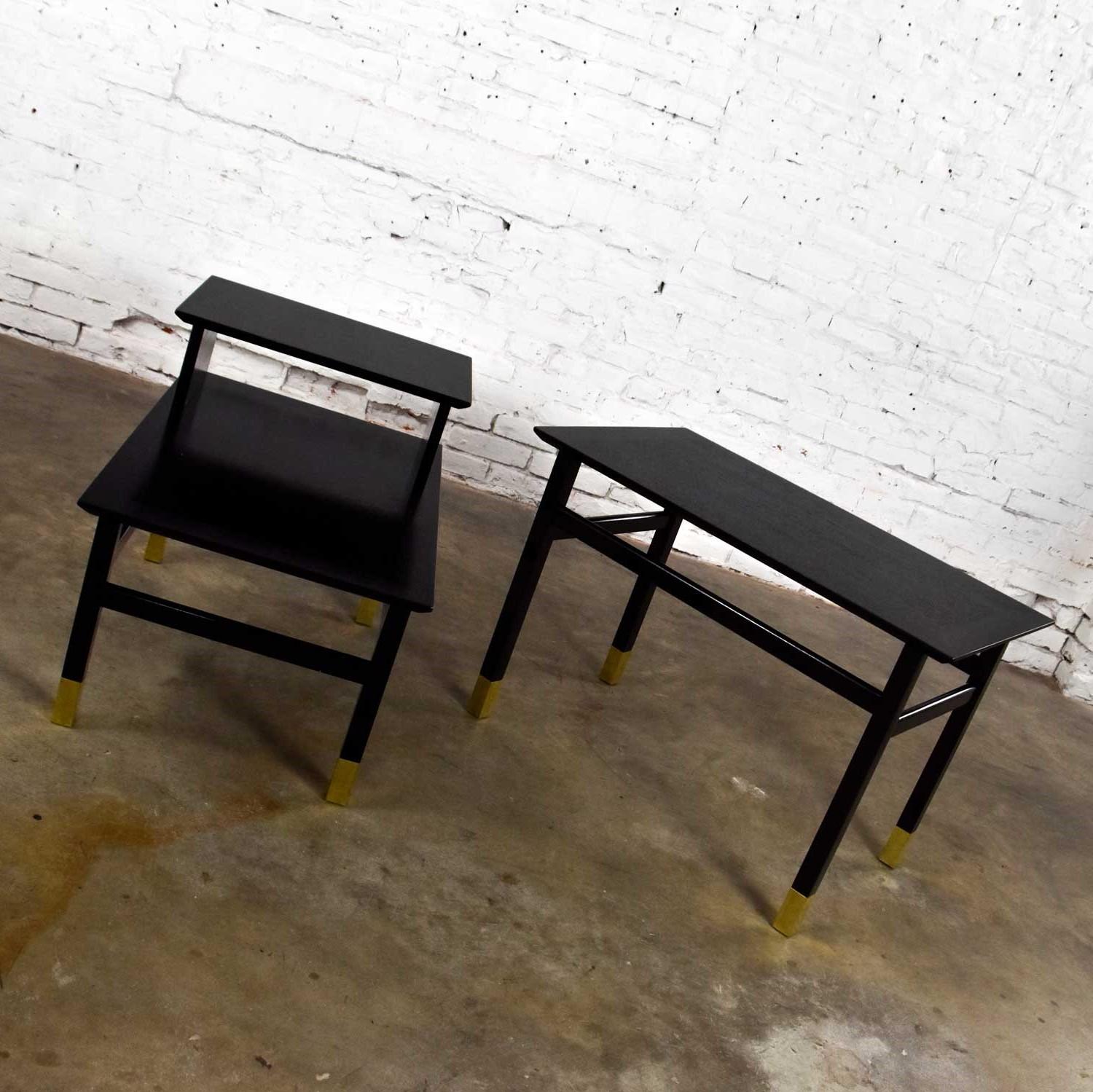 Mid-Century Modern 2 MCM Founders Furn Side Tables Black Brass Sabots Coronado Group Luther Draper