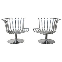 2 Sillas giratorias MCM de aluminio pulido con base de tulipán cromado by Woodard