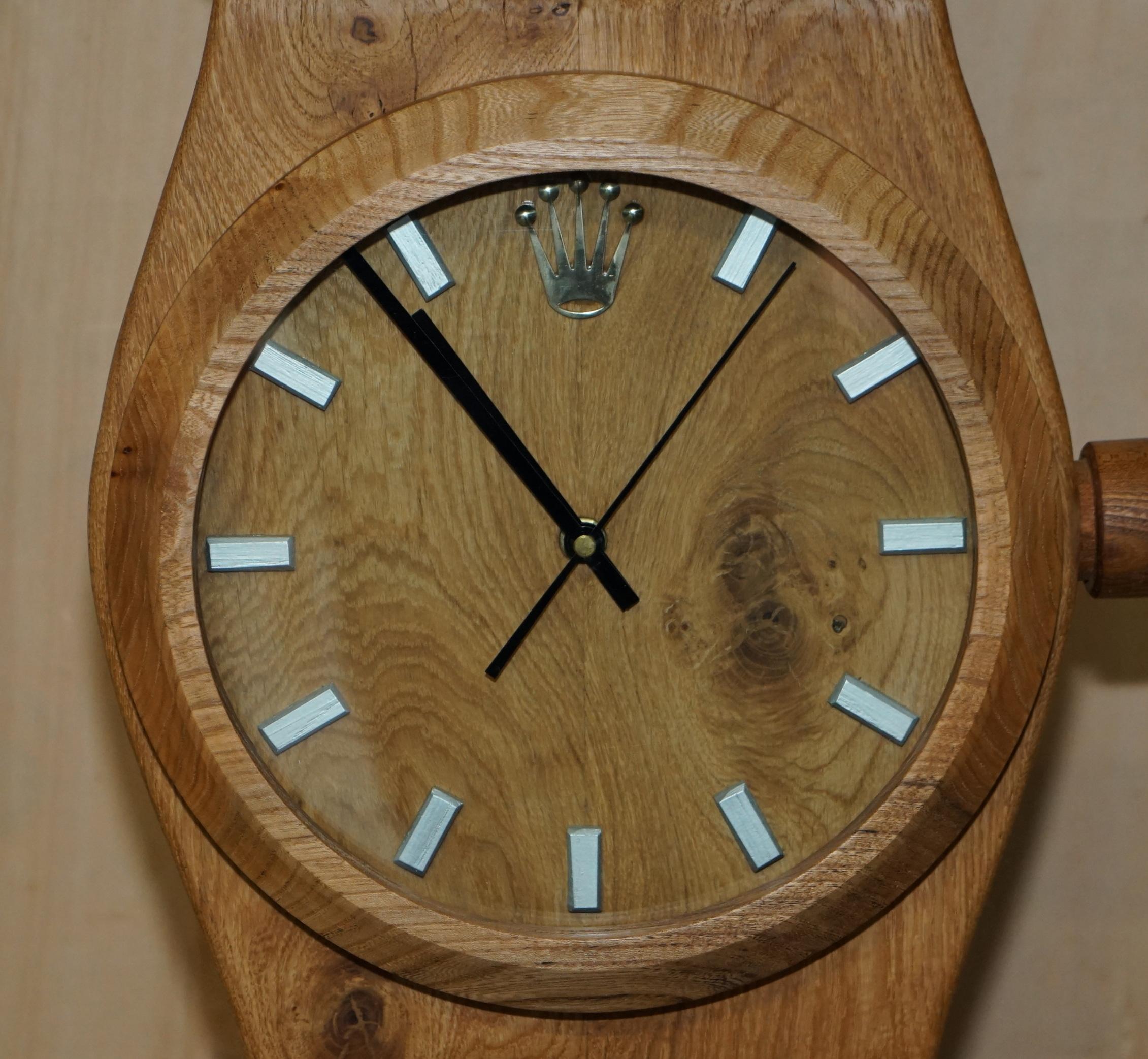 Hand Solid Elm & Oak Rolex Oyster Perpetual Wristwatch Wall Clock 4