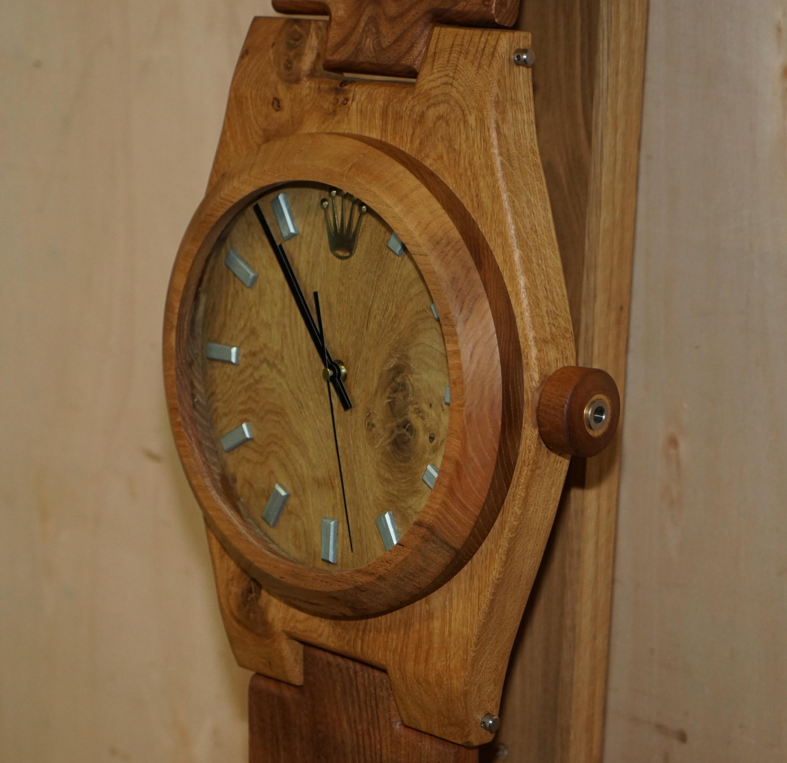 Hand Solid Elm & Oak Rolex Oyster Perpetual Wristwatch Wall Clock 9