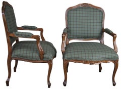 2 Meyer Gunther Martini French Louis XV Fauteuil Arm Chairs Ralph Lauren Plaid
