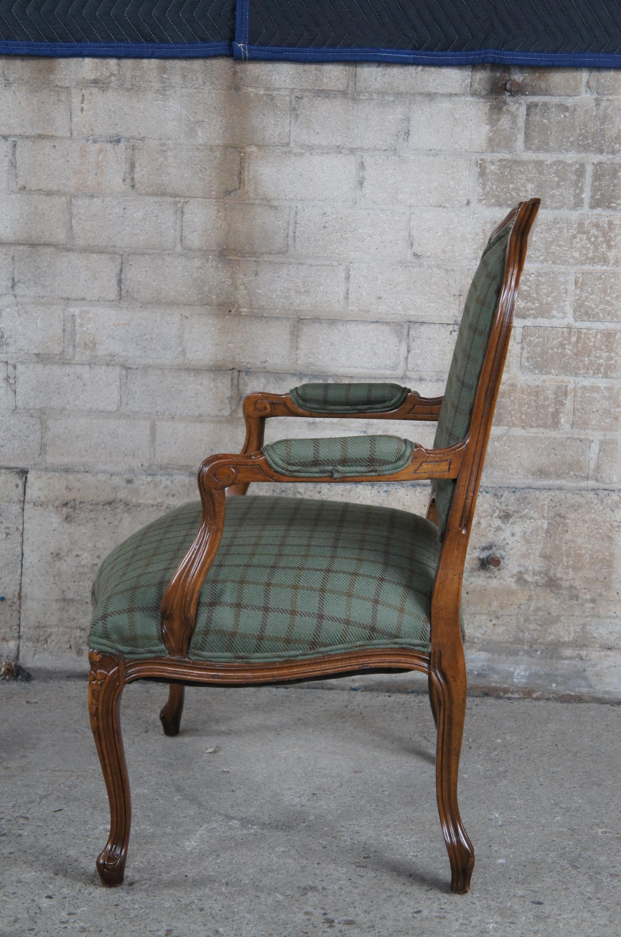 2 Meyer Gunther Martini French Louis XV Fauteuil Arm Chairs Ralph Lauren Plaid In Good Condition In Dayton, OH