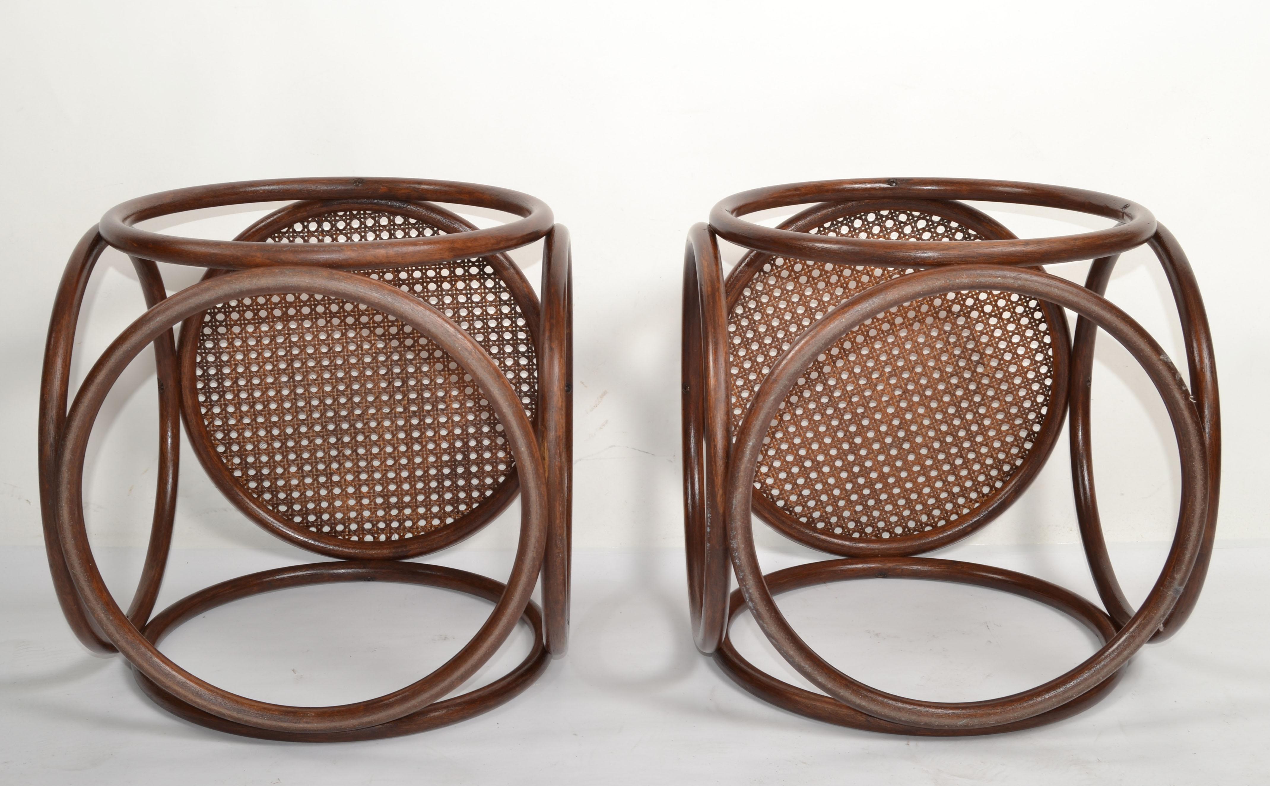 2 Michael Thonet Bentwood Cane Stool Ottoman Side Table End Table Rustic Austria en vente 4