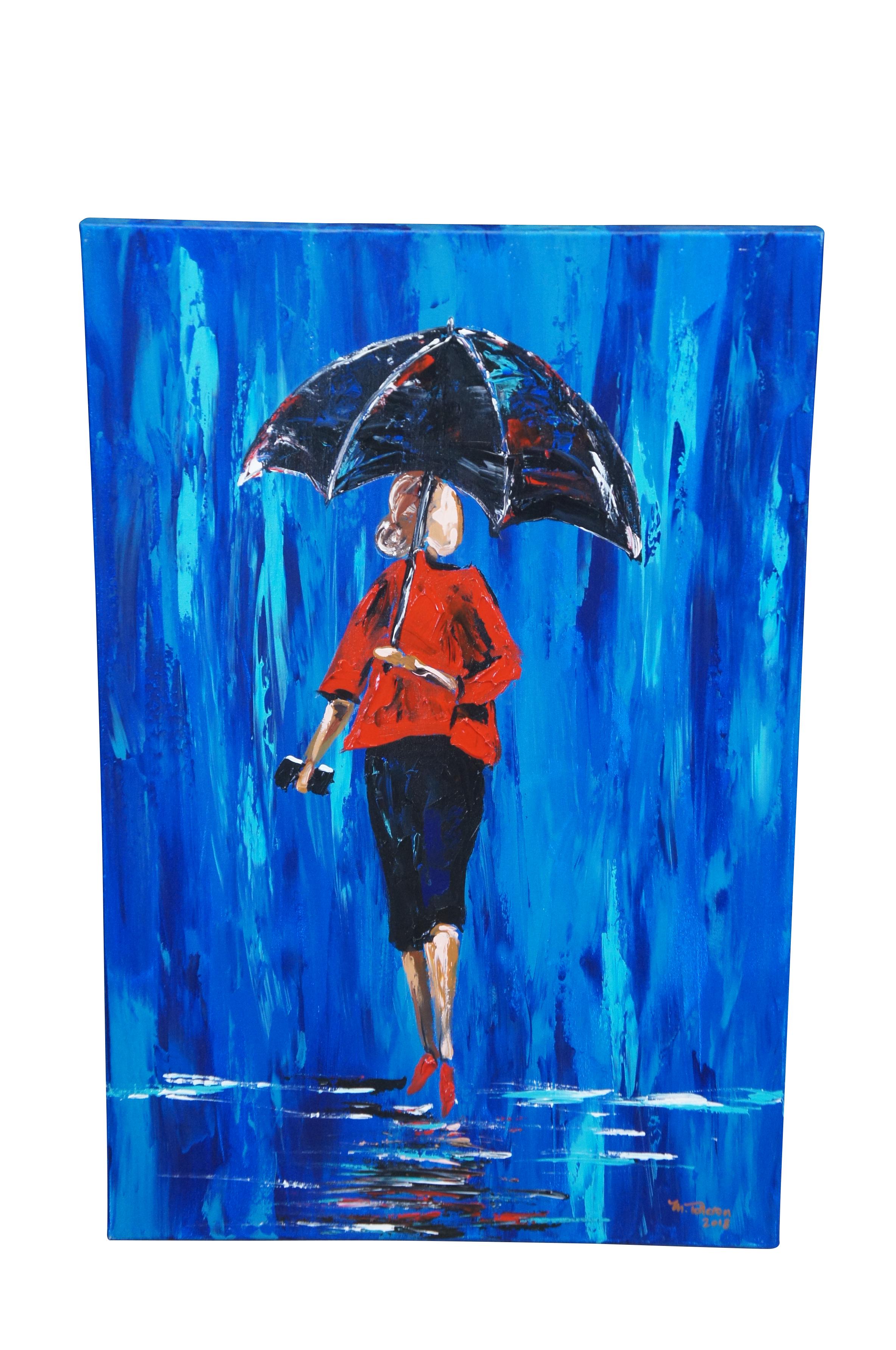 Expressionist 2 Michael Tolleson Robles Women Walking w Umbrellas in Rain Oil Paintings 36