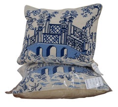 2 Michaelian Blue Bridge Wool Willow Needlepoint Lumbar Throw Pillow