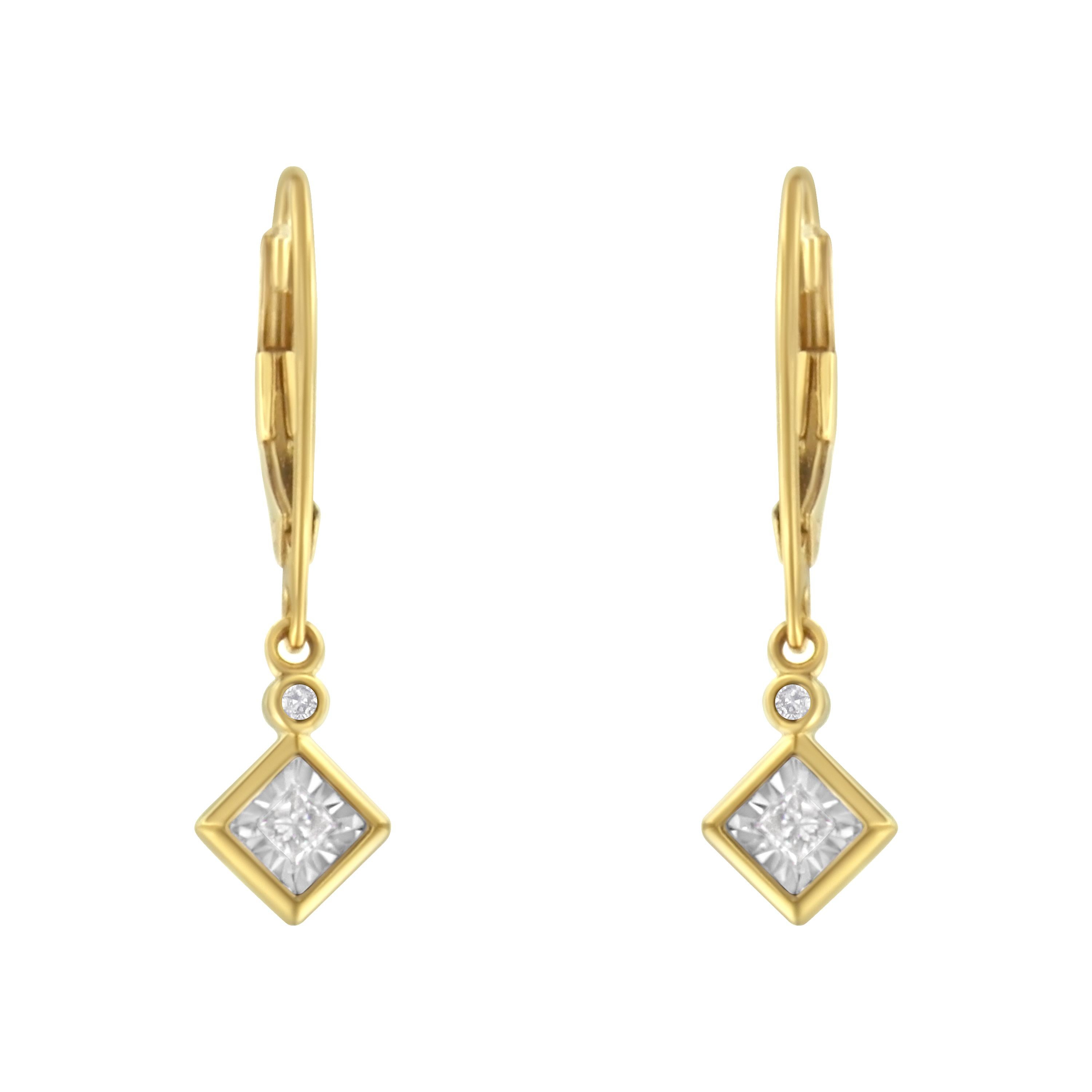 Contemporaneo 2 Micron 14K Yellow Gold Plating 1/3 Carat Diamond Dangle Earrings in vendita