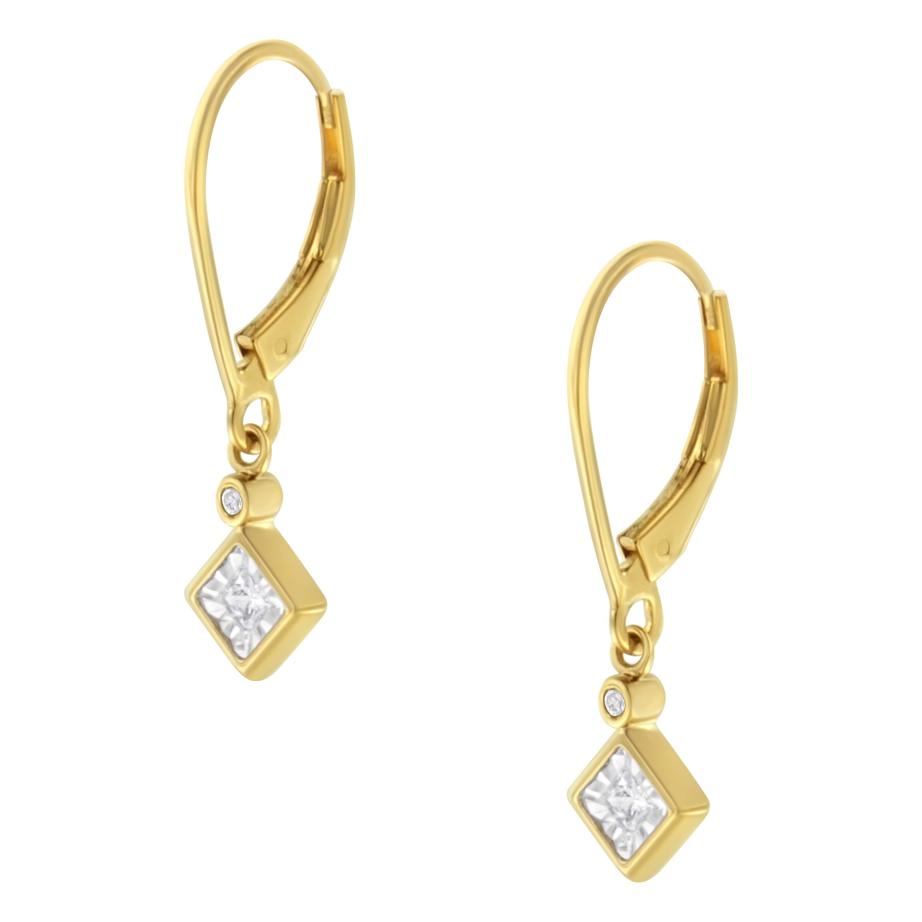 Contemporary 2 Micron 14K Yellow Gold Plating 1/3 Carat Diamond Dangle Earrings For Sale
