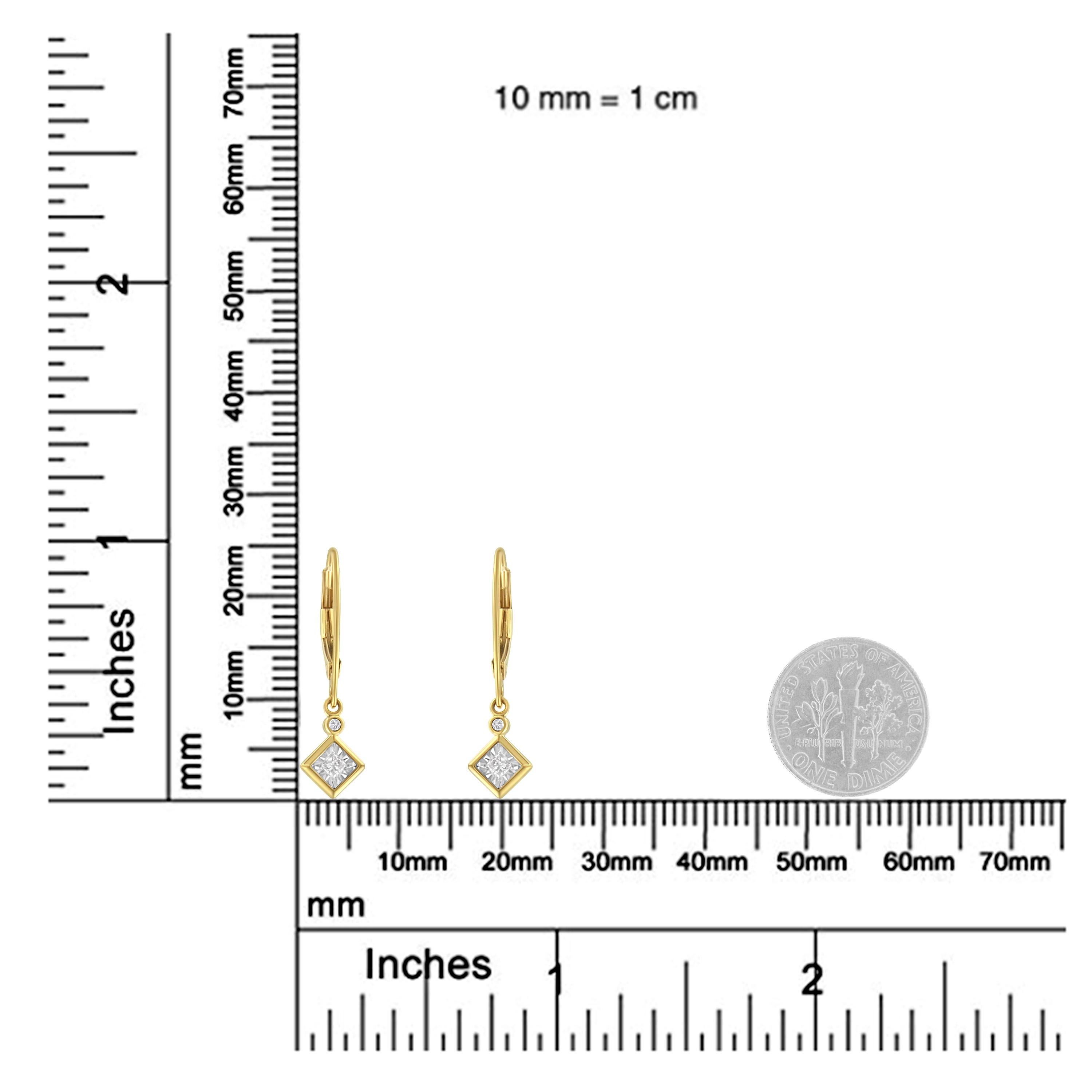 Donna 2 Micron 14K Yellow Gold Plating 1/3 Carat Diamond Dangle Earrings in vendita